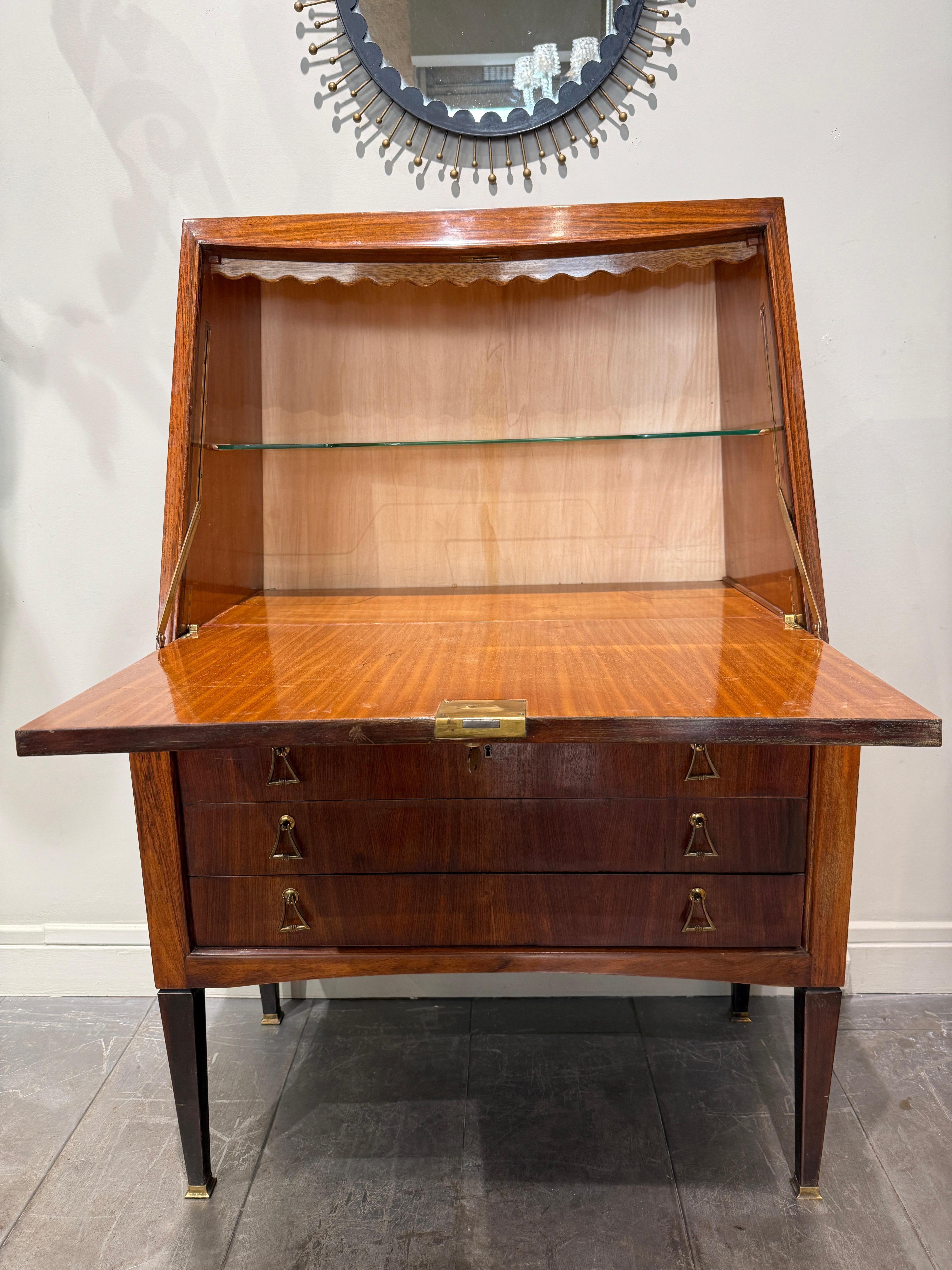 Italian secretary attributed to Paolo Buffa circa 1950 In Fair Condition For Sale In PARIS, FR