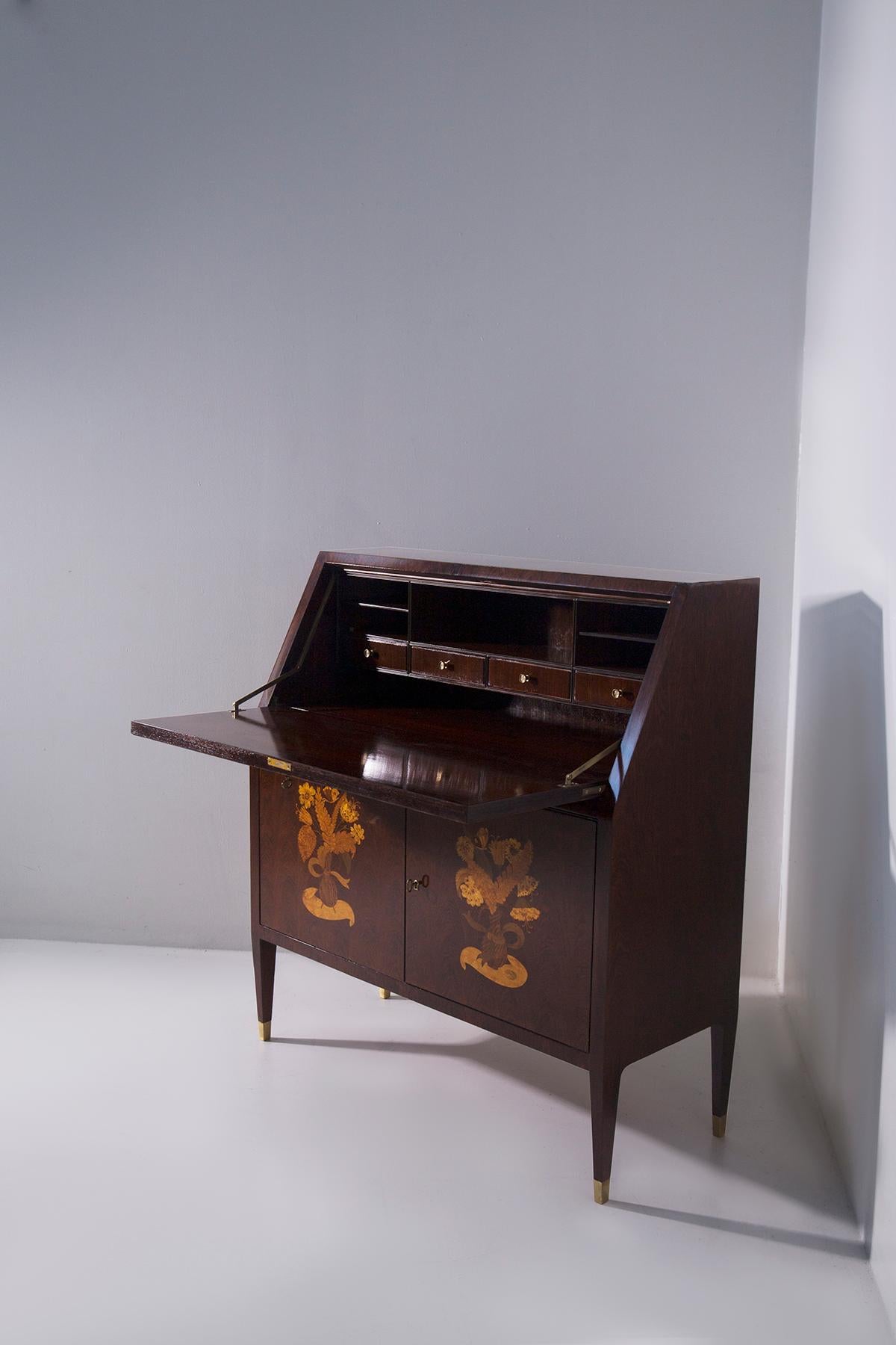Italian secretary by Paolo Buffa and Serafino Arrighi on Anzani execution Signed In Good Condition For Sale In Milano, IT