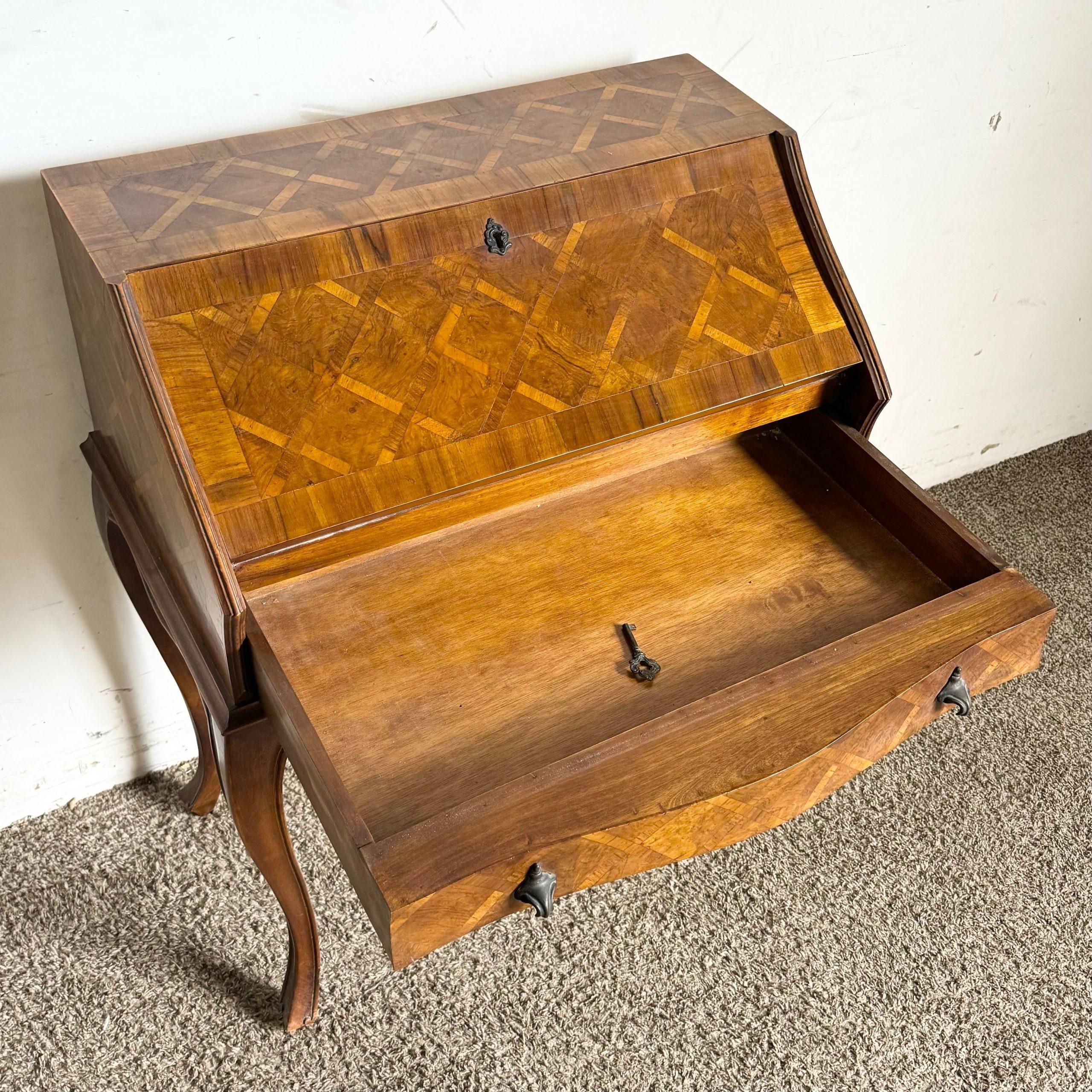 Italian Secretary Desk With Burl Wood Inlay In Good Condition In Delray Beach, FL