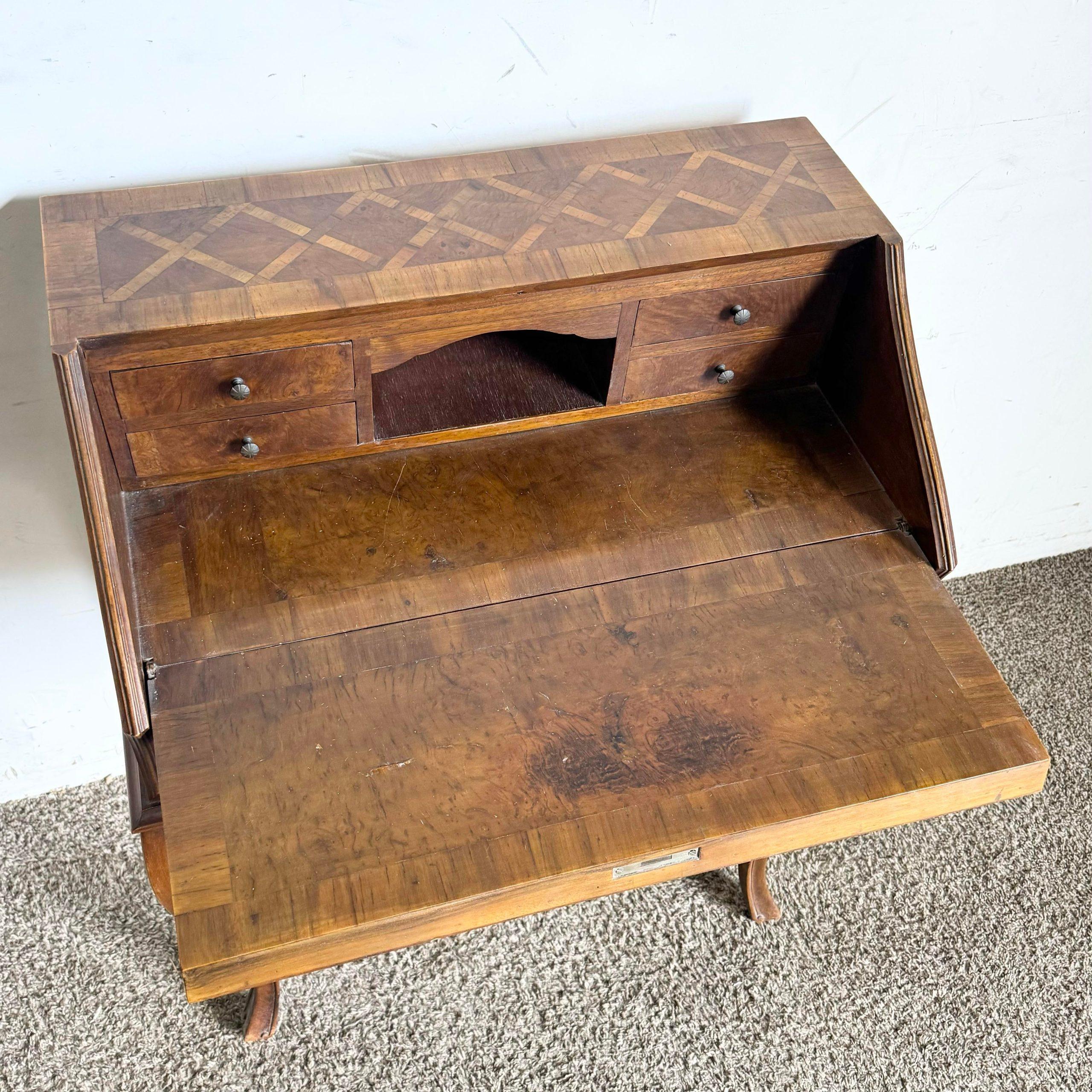 20th Century Italian Secretary Desk With Burl Wood Inlay