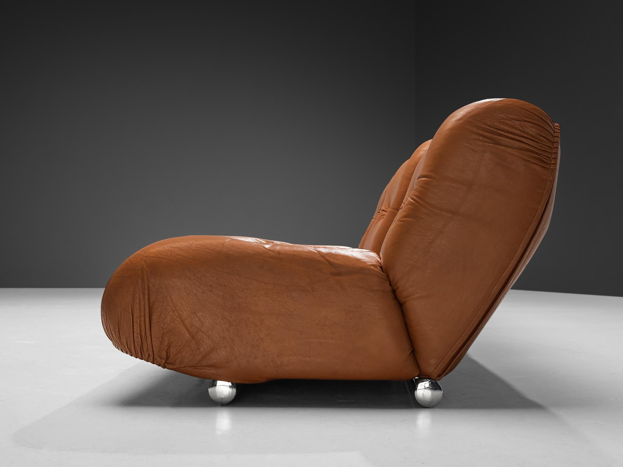 Giuseppe Munari Lounge Chairs in Cognac Leather For Sale 3