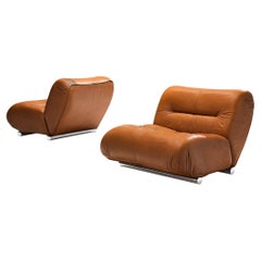 Italian Lounge Chairs in Cognac Leather