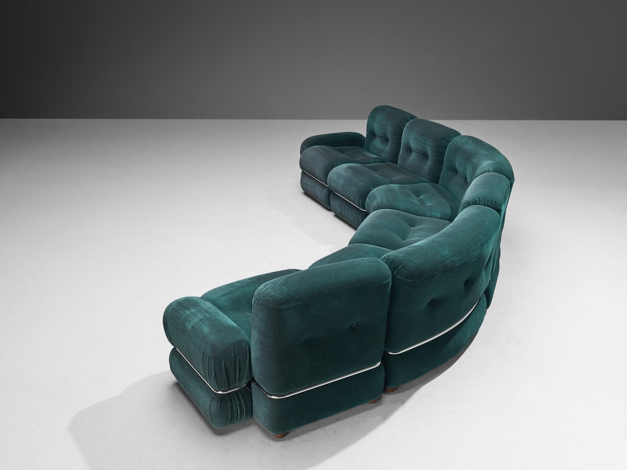 Italian Sectional Sofa in Green and Black Velvet with Chrome Detailing 4