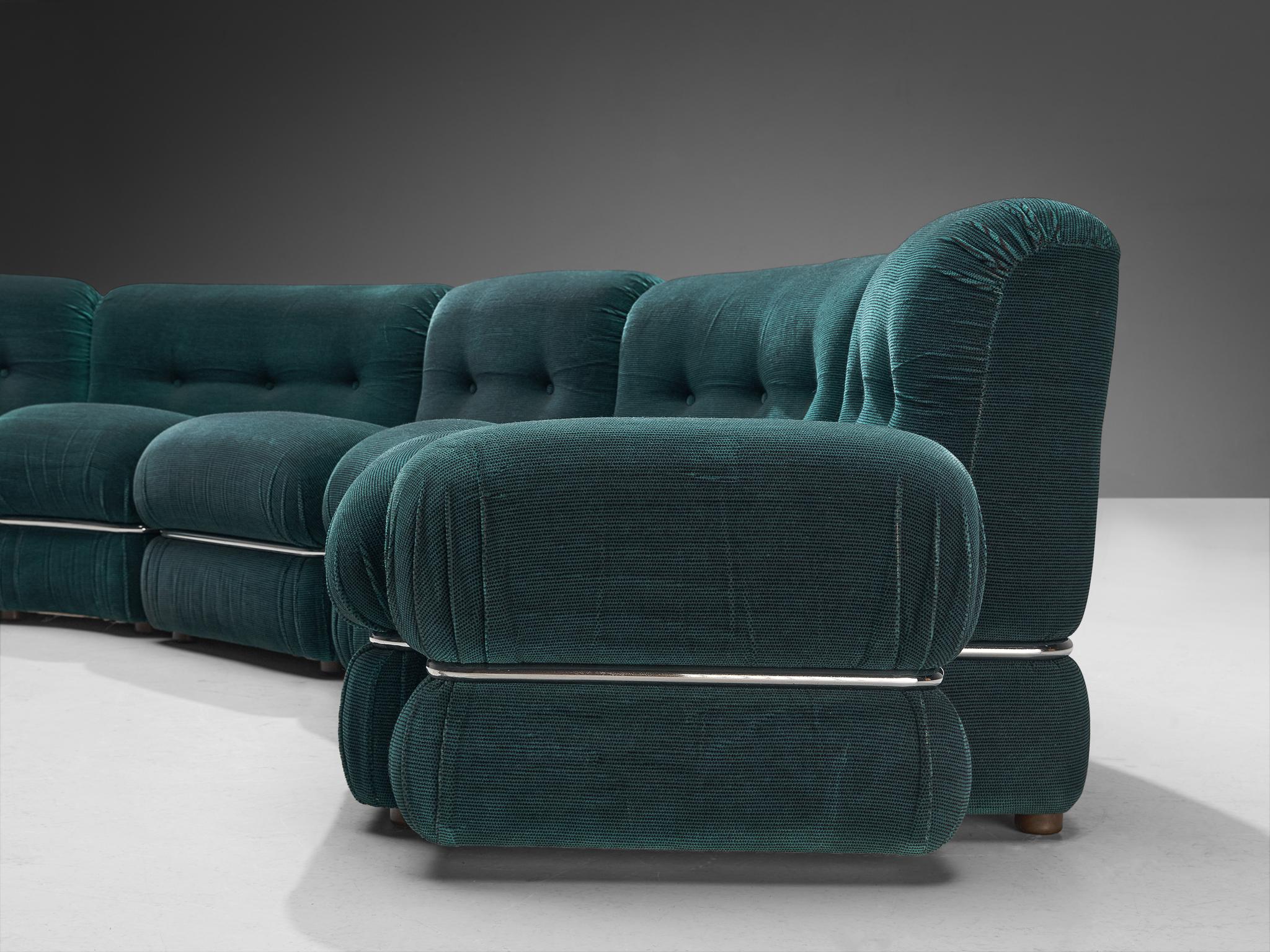 Italian Sectional Sofa in Green and Black Velvet with Chrome Detailing  7