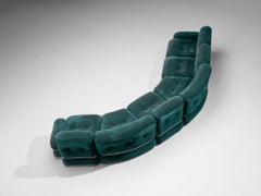 Italian Sectional Sofa in Green and Black Velvet with Chrome Detailing