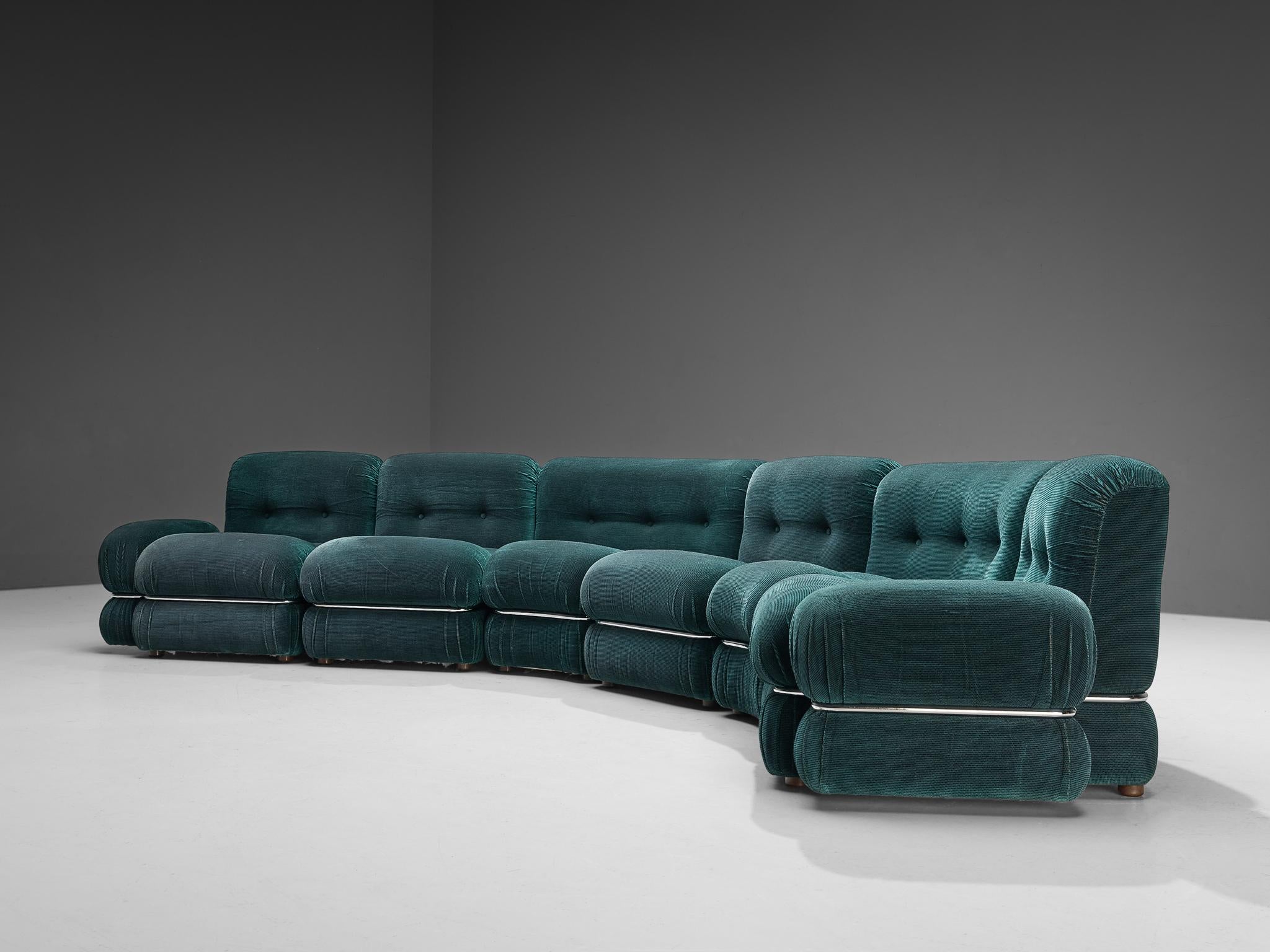 Italian Sectional Sofa in Green and Black Velvet with Chrome Detailing 1