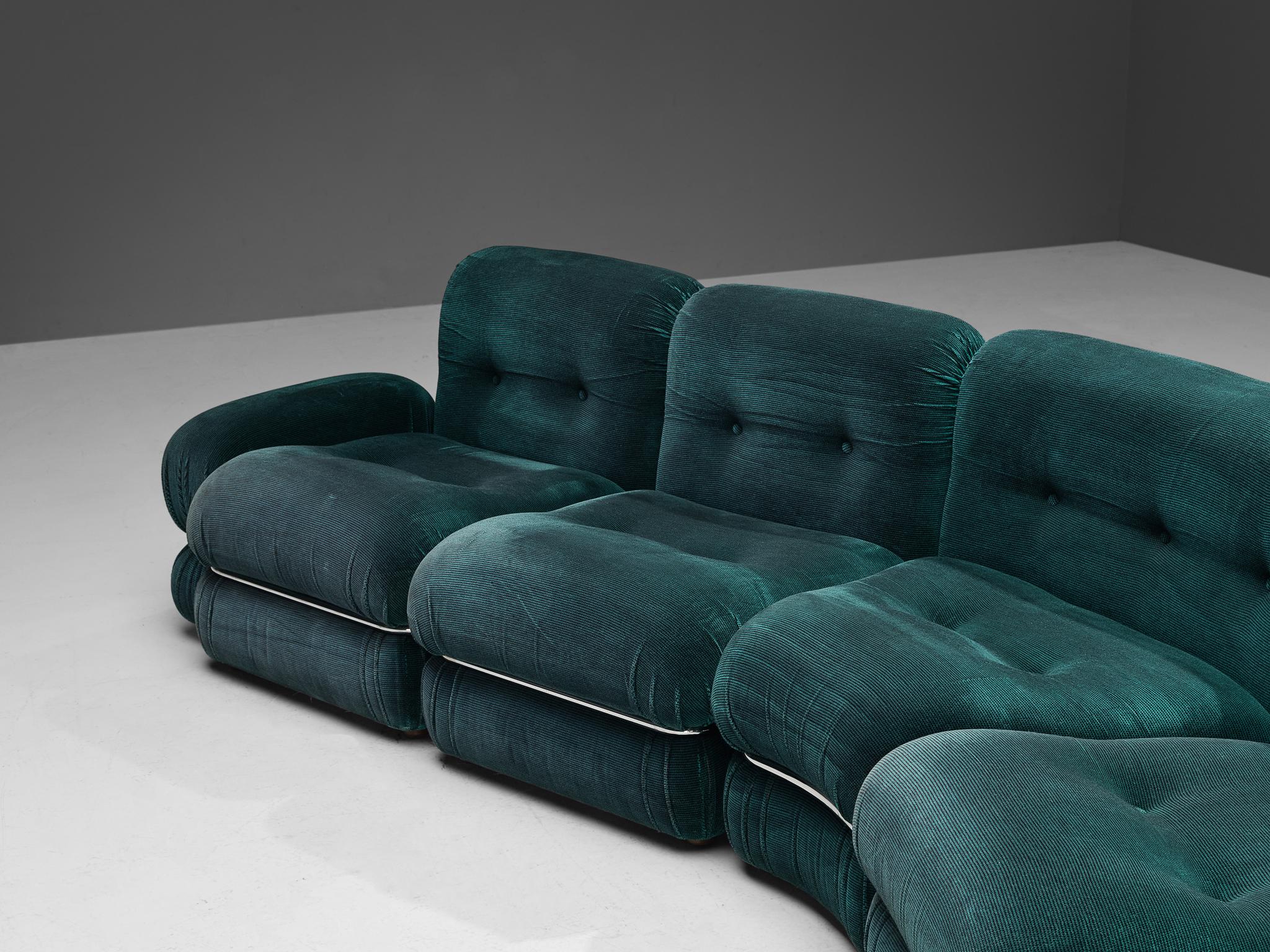 Italian Sectional Sofa in Green and Black Velvet with Chrome Detailing 2