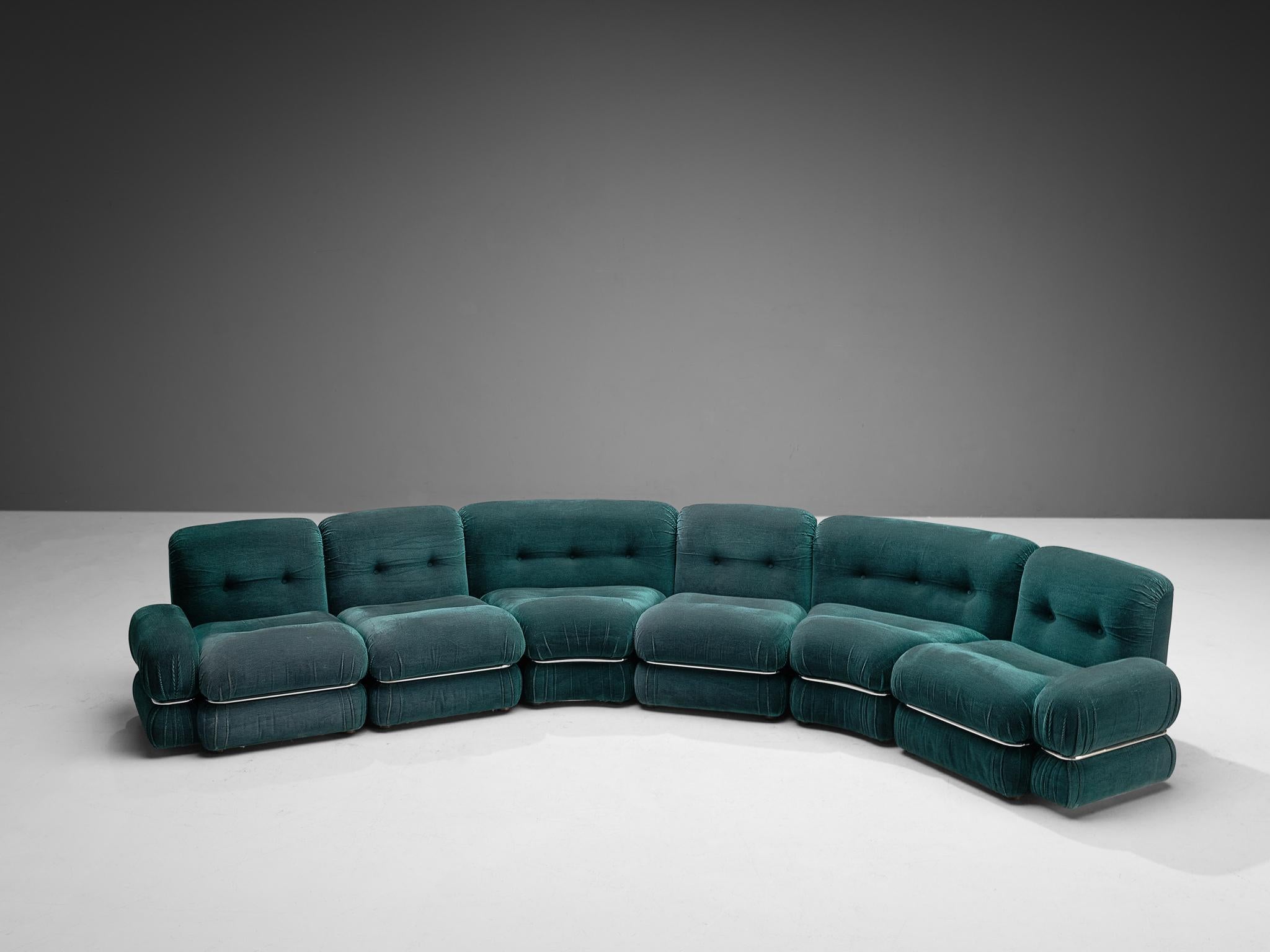 Italian Sectional Sofa in Green and Black Velvet with Chrome Detailing  3