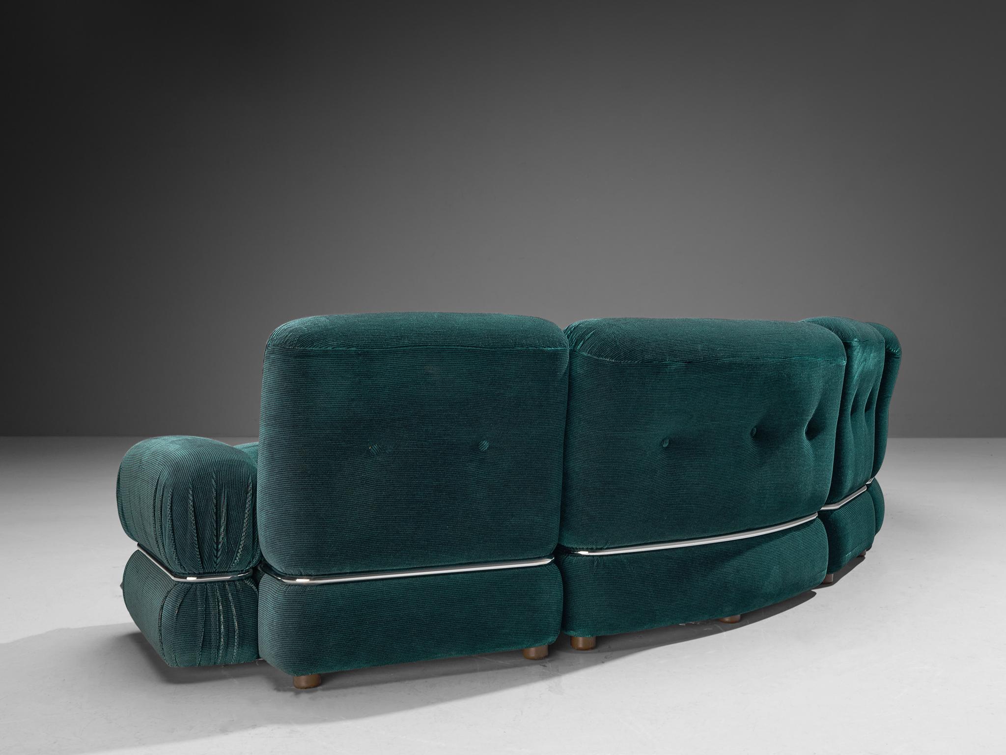 Italian Sectional Sofa in Green and Black Velvet with Chrome Detailing 3