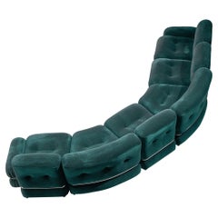 Italian Sectional Sofa in Green and Black Velvet with Chrome Detailing