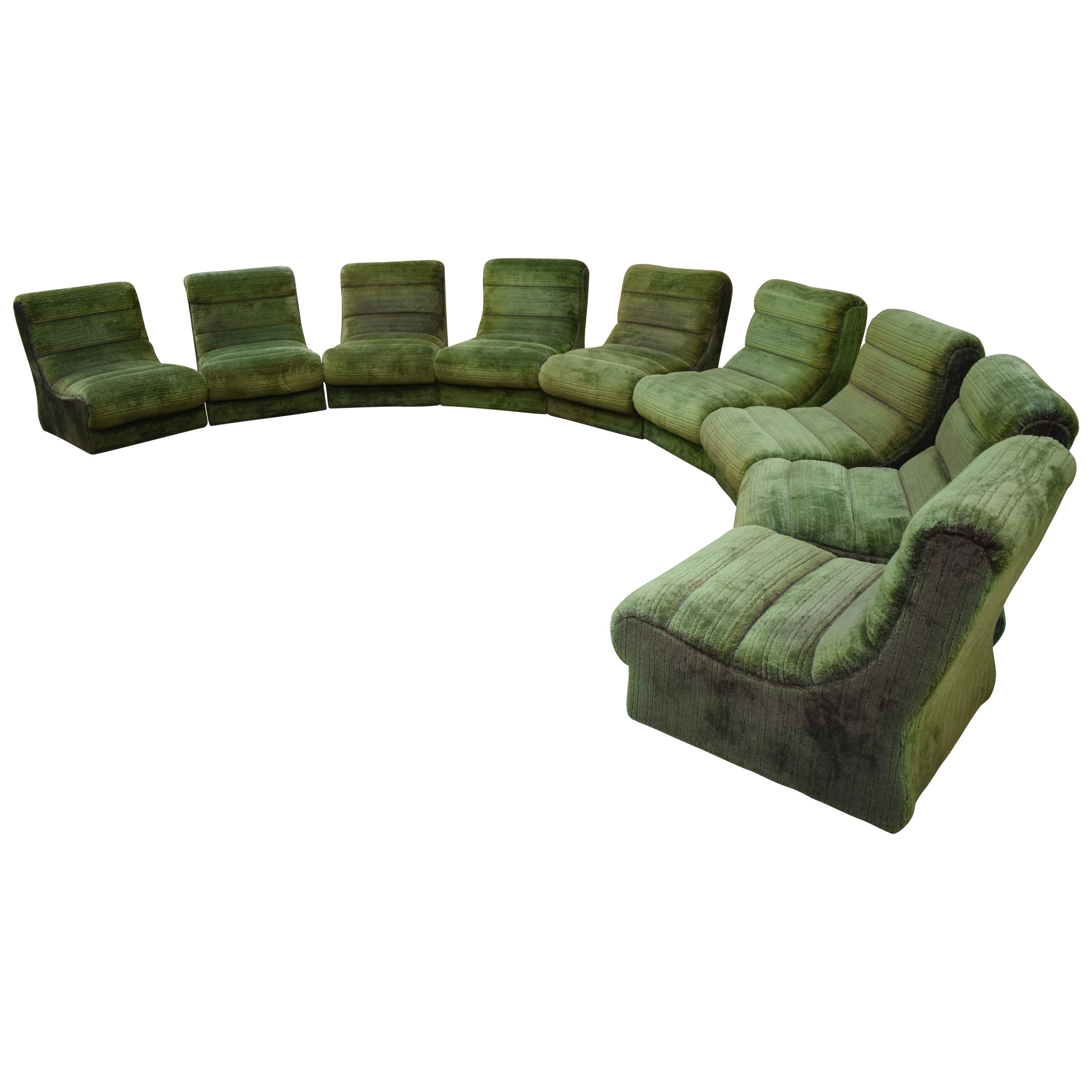 Italian Sectional Sofa in Green Plush, 1970s