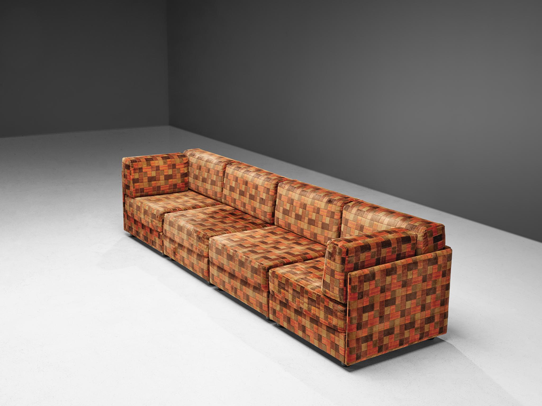 Mid-Century Modern Italian Sectional Sofa in Orange Colored Fabric, 1970s
