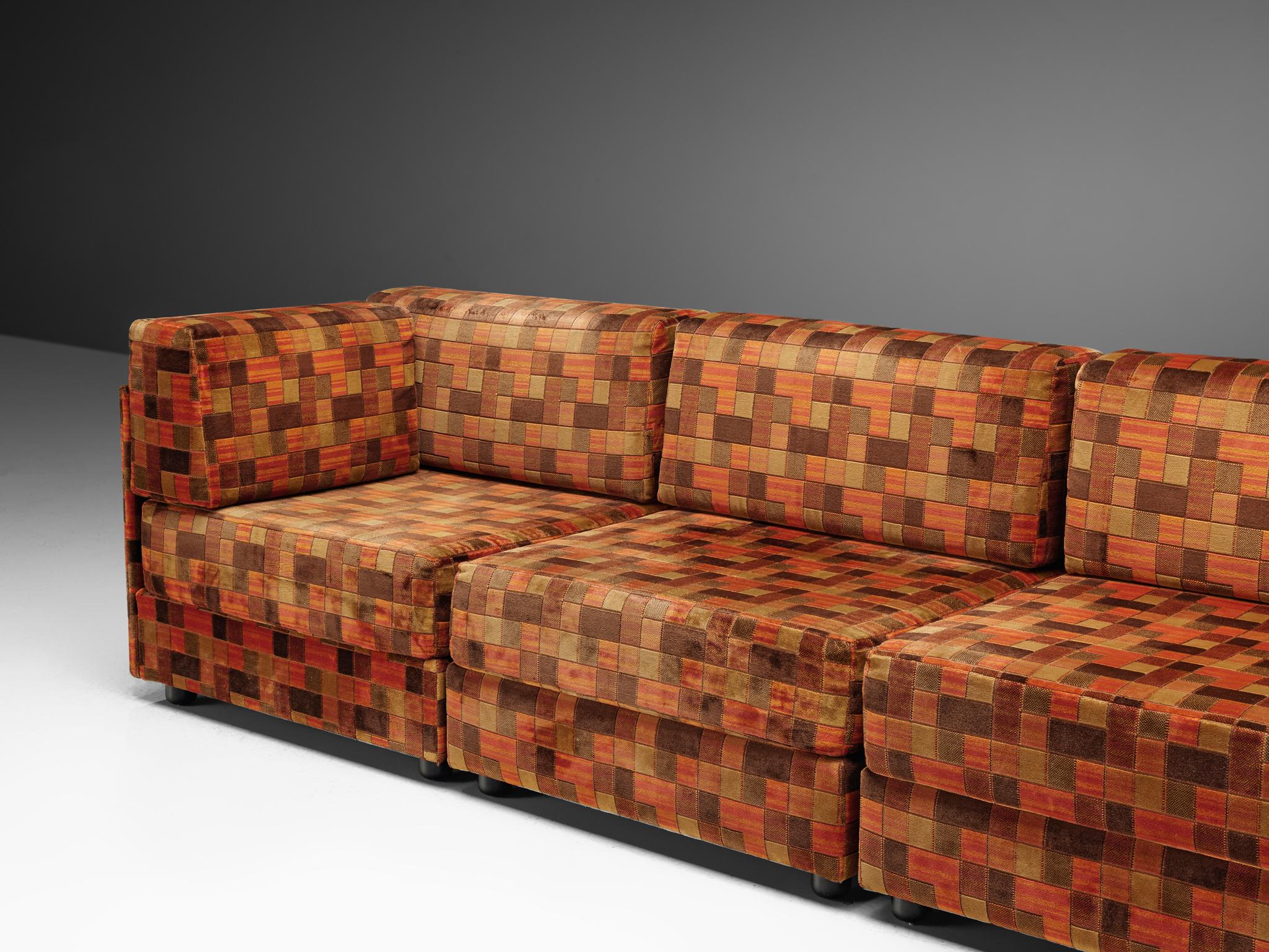 Italian Sectional Sofa in Orange Colored Fabric, 1970s 1