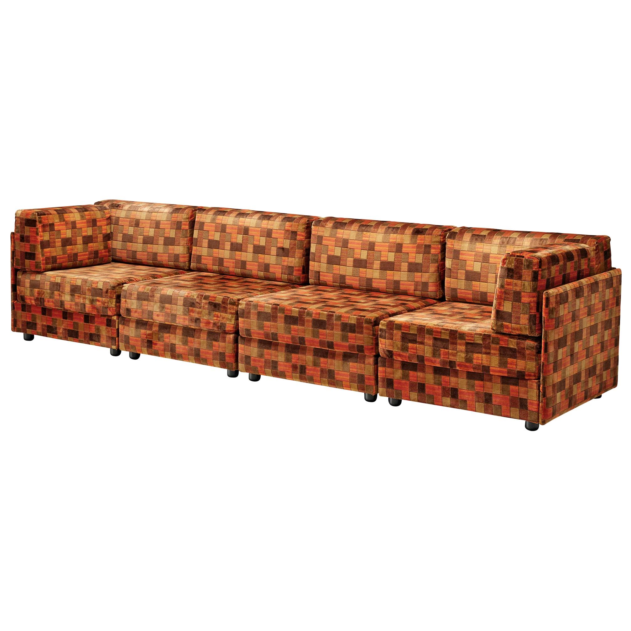 Italian Sectional Sofa in Orange Colored Fabric, 1970s