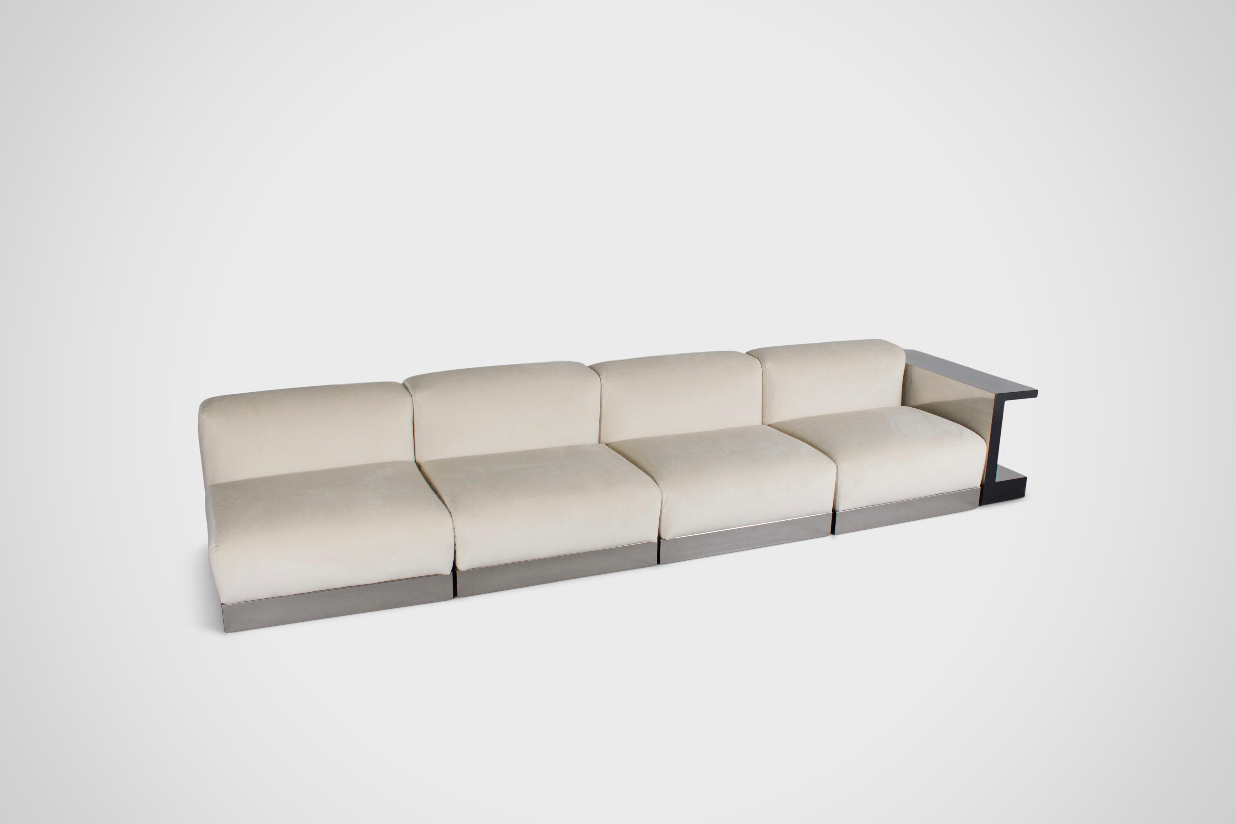 Space Age Italian Sectional Sofa in polished Steel and Velours by Cassina , 1970s