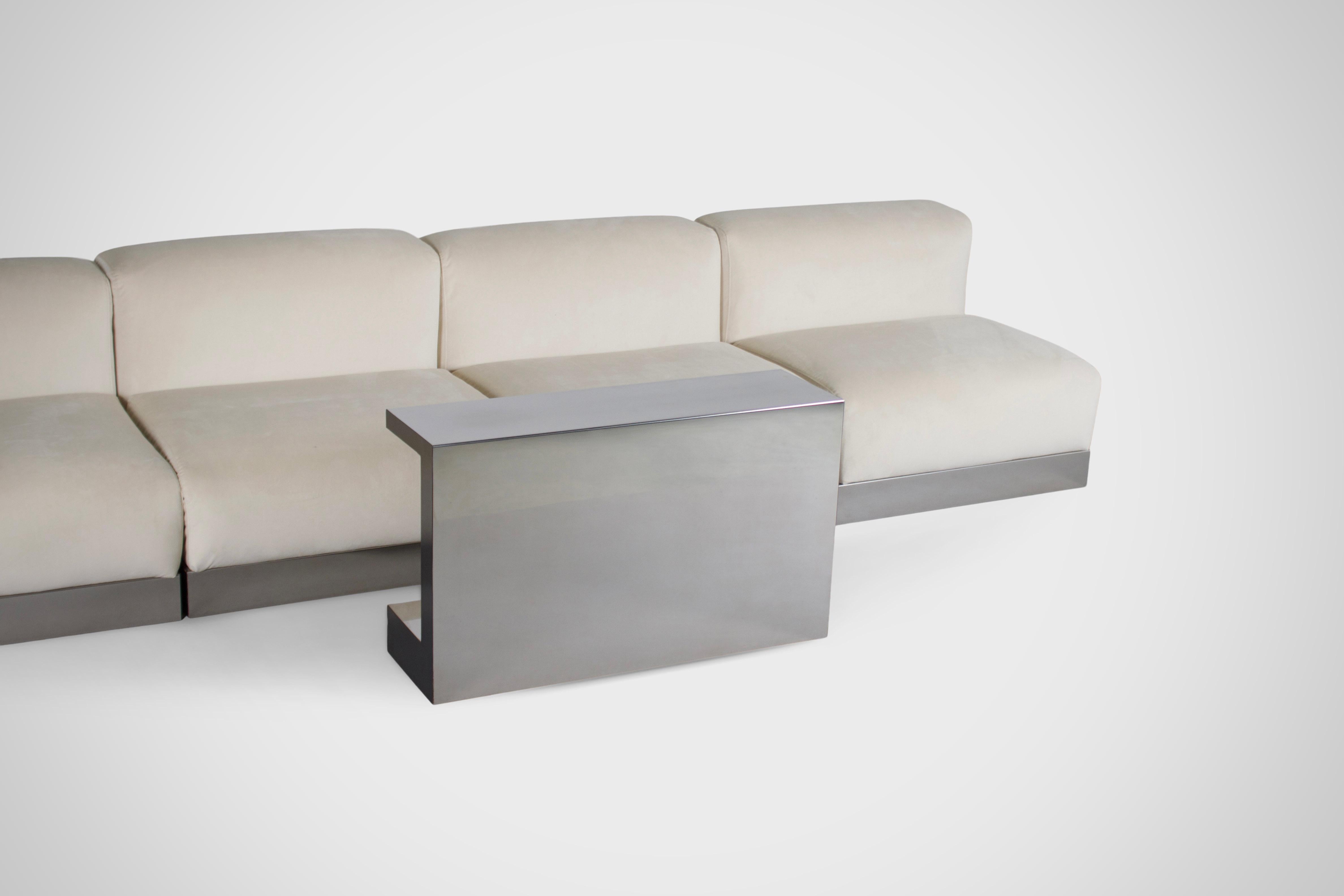 Metal Italian Sectional Sofa in polished Steel and Velours by Cassina , 1970s