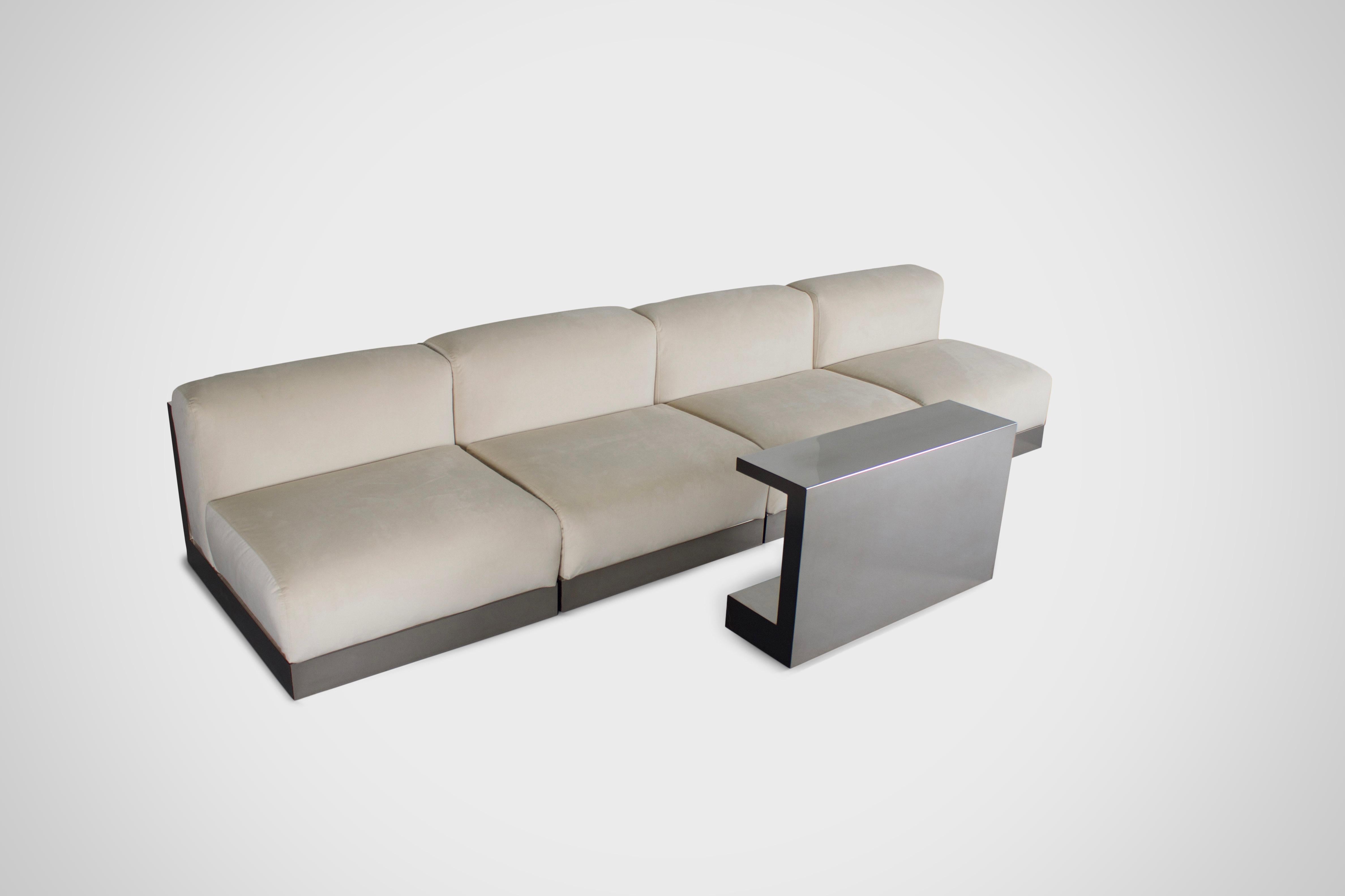 Italian Sectional Sofa in polished Steel and Velours by Cassina , 1970s 1