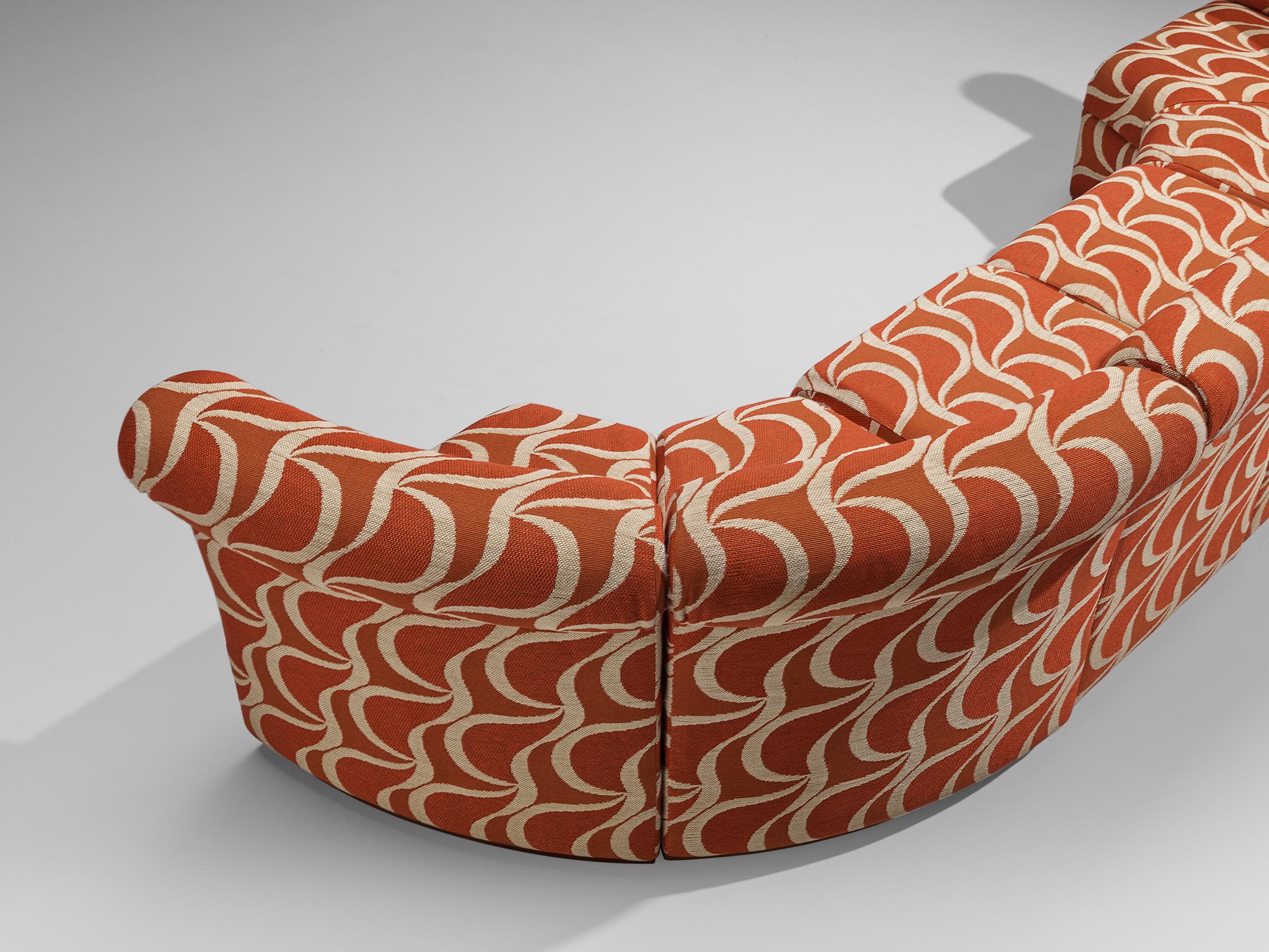 Italian Sectional Sofa in Red Orange Patterned Upholstery 1