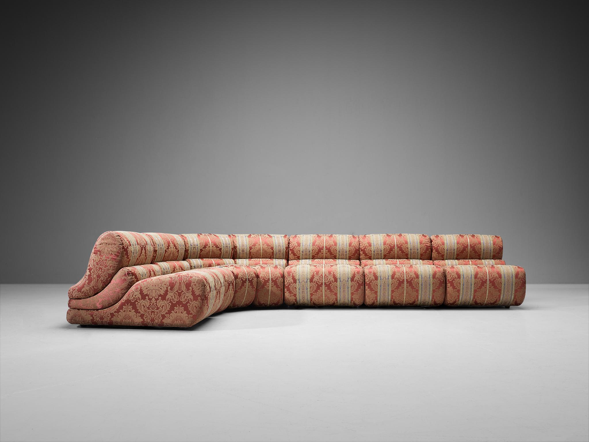 Post-Modern Italian Sectional Sofa in Soft Red Floral Upholstery