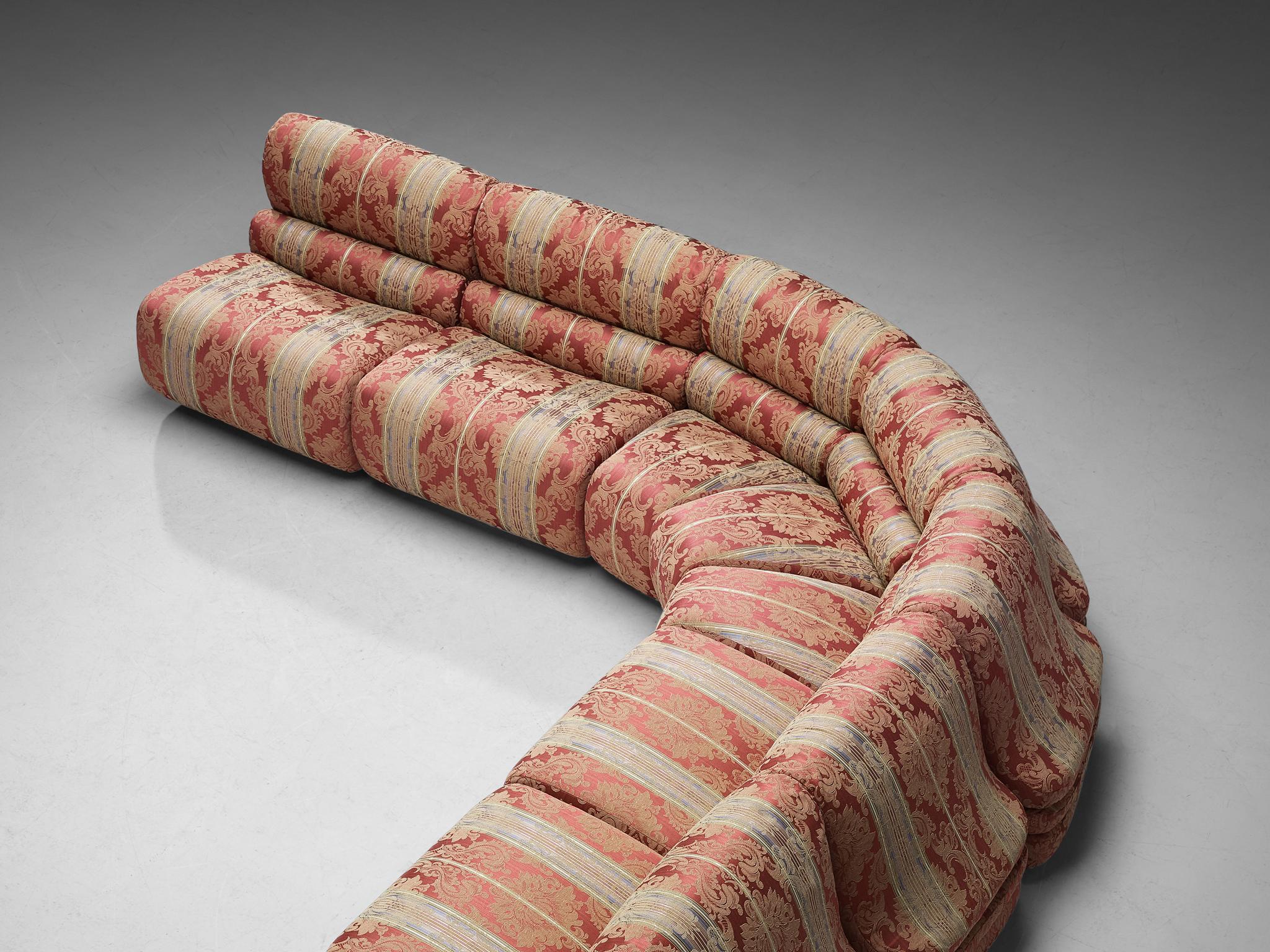 Late 20th Century Italian Sectional Sofa in Soft Red Floral Upholstery