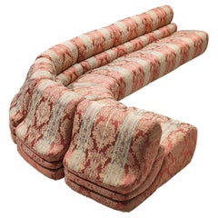 Used Italian Sectional Sofa in Soft Red Floral Upholstery 