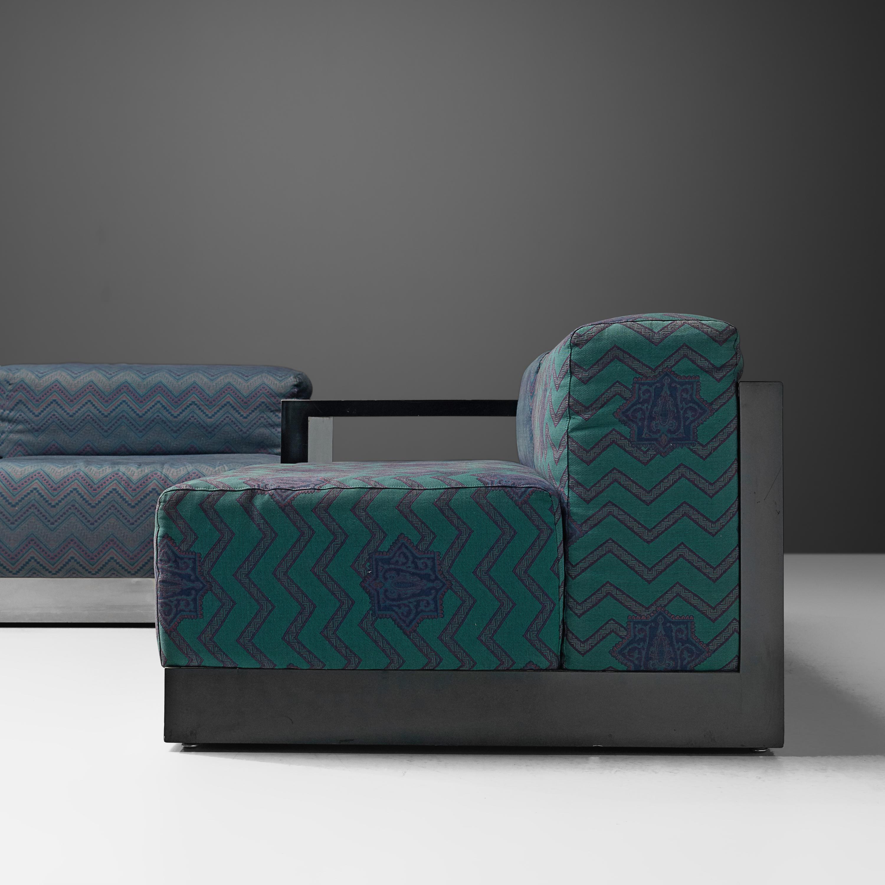 Italian Sectional Sofa in Steel and Patterned Upholstery, 1980s 4