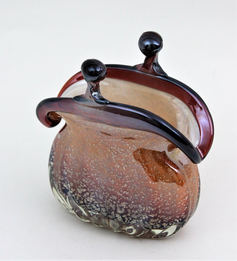 Italian Seguso Murano Art Glass Purse Style Handbag Vase with Silver