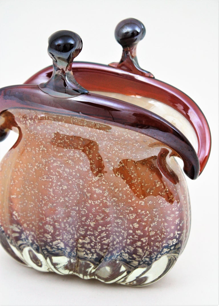 Italian Seguso Murano Art Glass Purse Style Handbag Vase with Silver