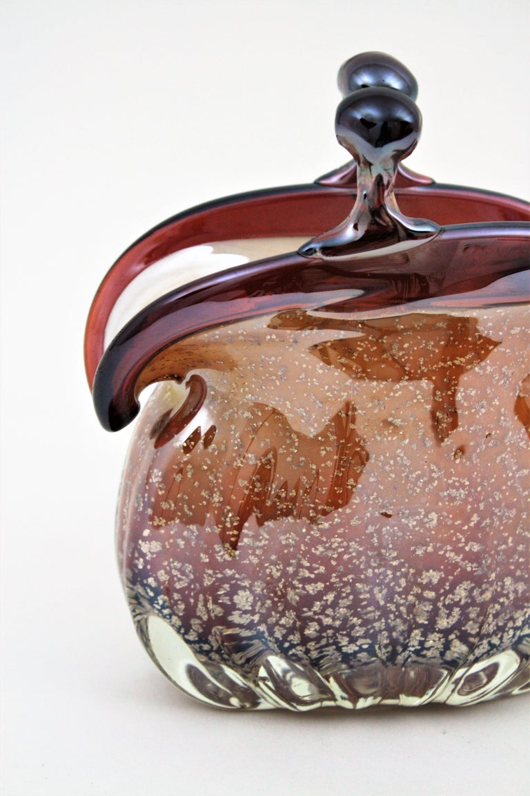 Italian Seguso Murano Art Glass Purse Style Handbag Vase with Silver