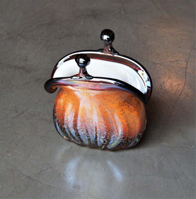 Italian Seguso Murano Art Glass Purse Style Handbag Vase with Silver