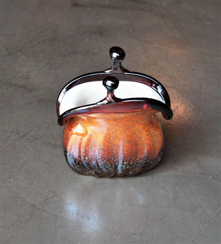 Italian Seguso Murano Art Glass Purse Style Handbag Vase with Silver