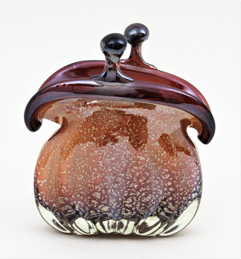 Italian Seguso Murano Art Glass Purse Style Handbag Vase with Silver