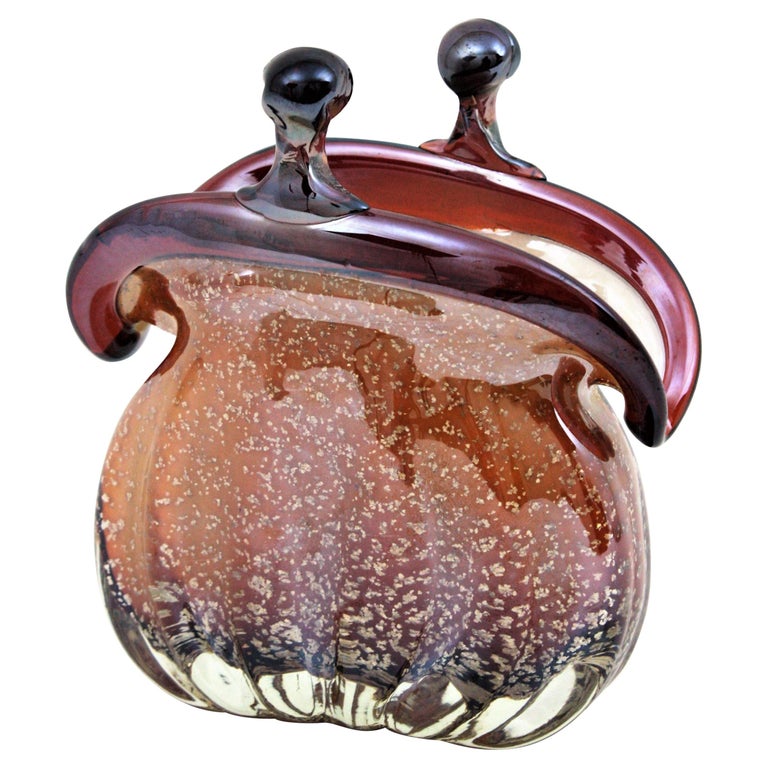 Italian Seguso Murano Art Glass Purse Style Handbag Vase With
