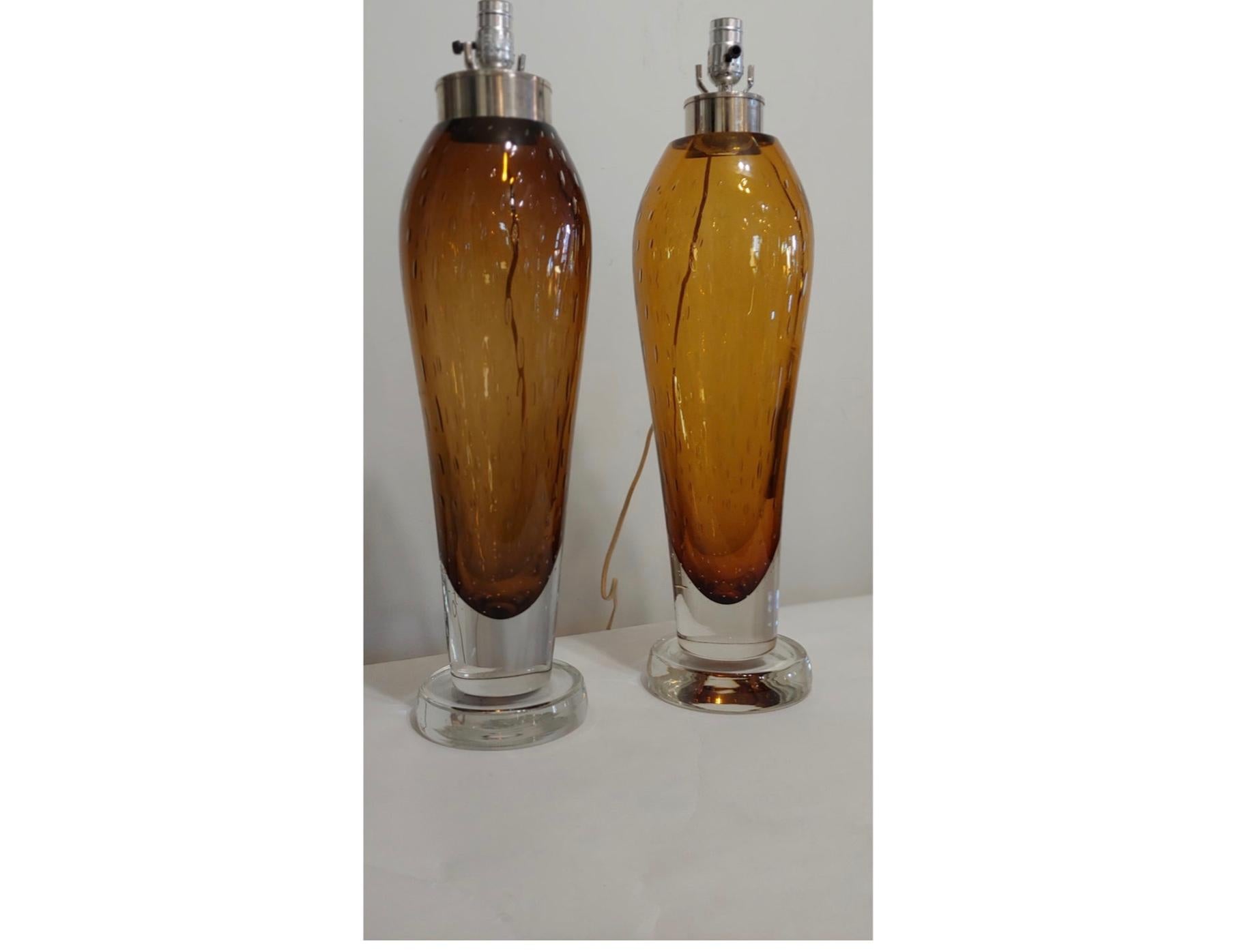 Italian Seguso Murano Glass Table Lamps, Attributed to Flavio Poli For Sale 4