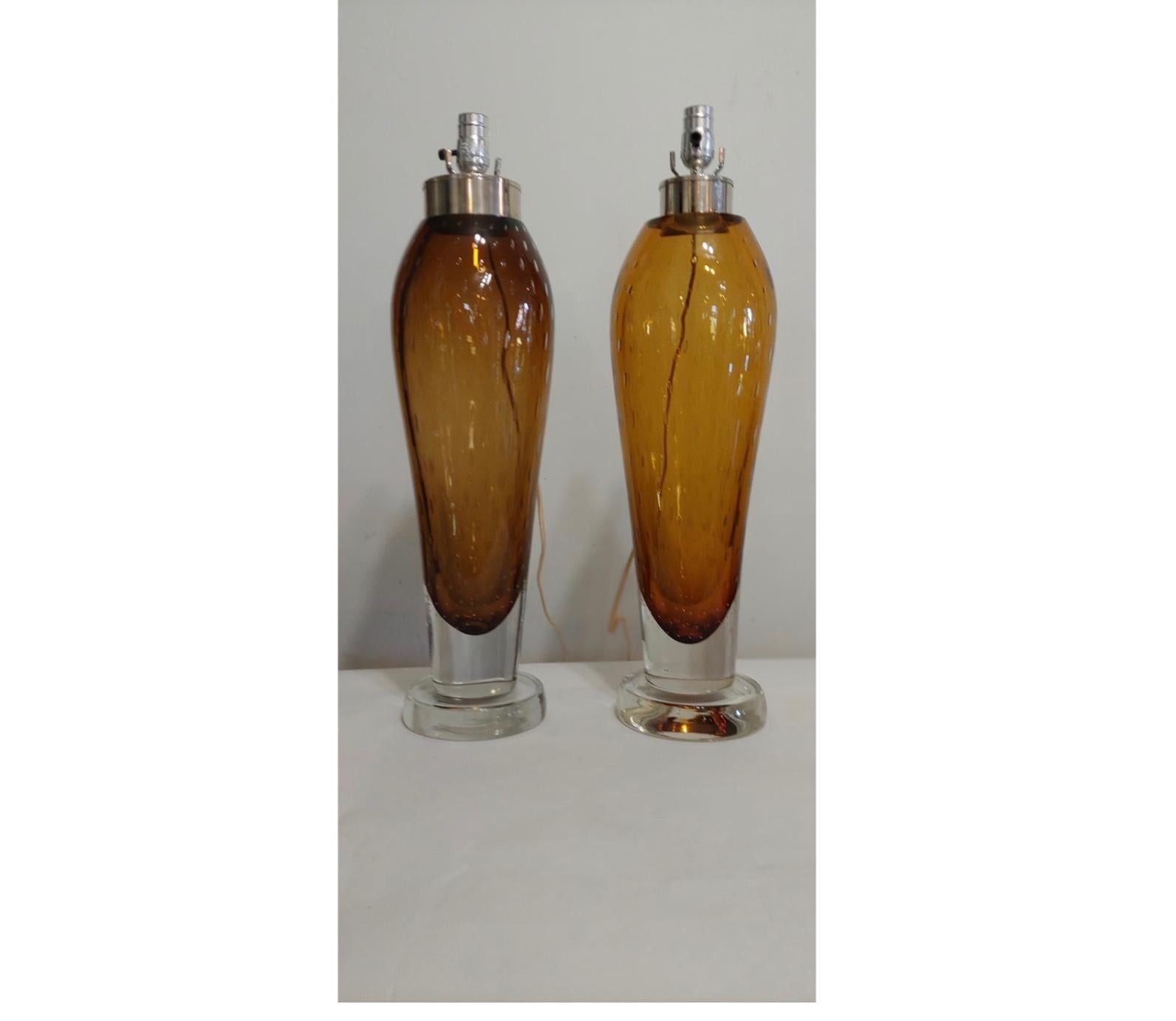 Mid-Century Modern Italian Seguso Murano Glass Table Lamps, Attributed to Flavio Poli For Sale