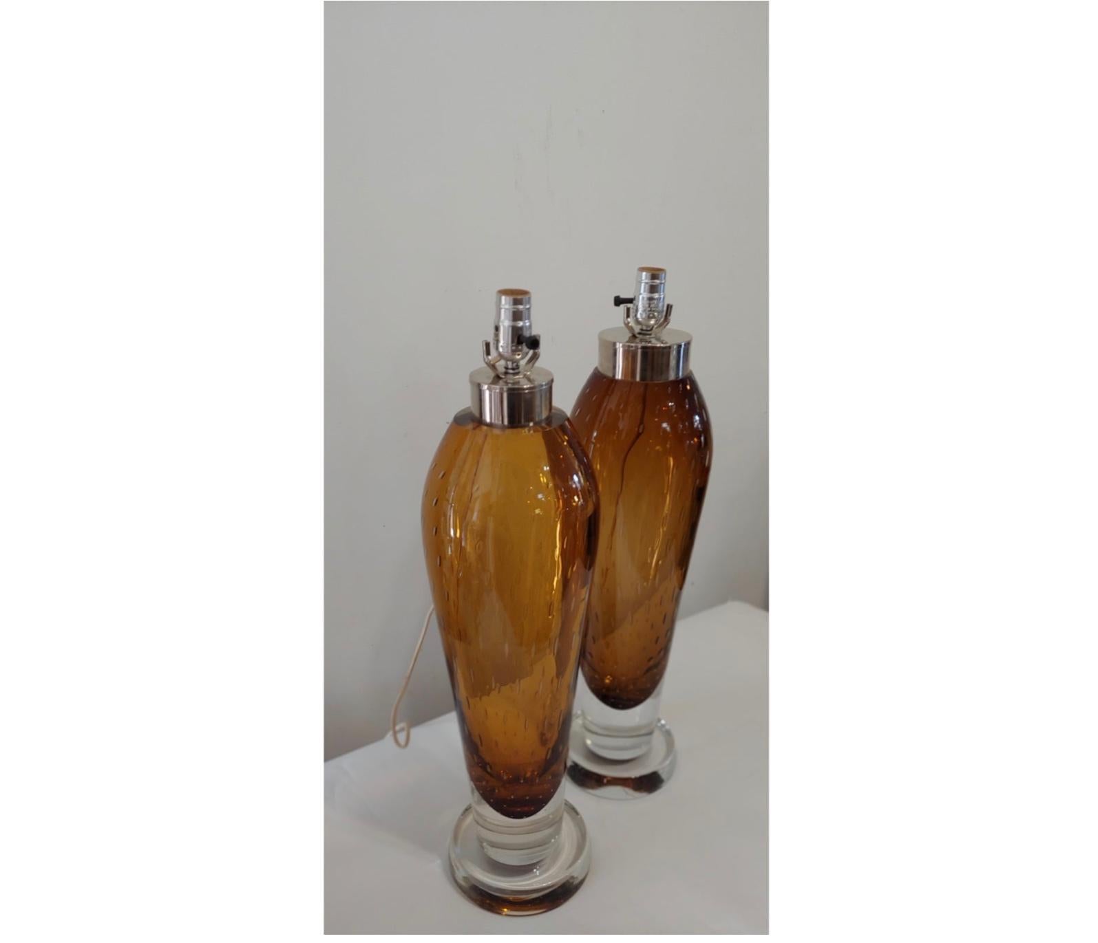 Italian Seguso Murano Glass Table Lamps, Attributed to Flavio Poli In Good Condition For Sale In Southampton, NY