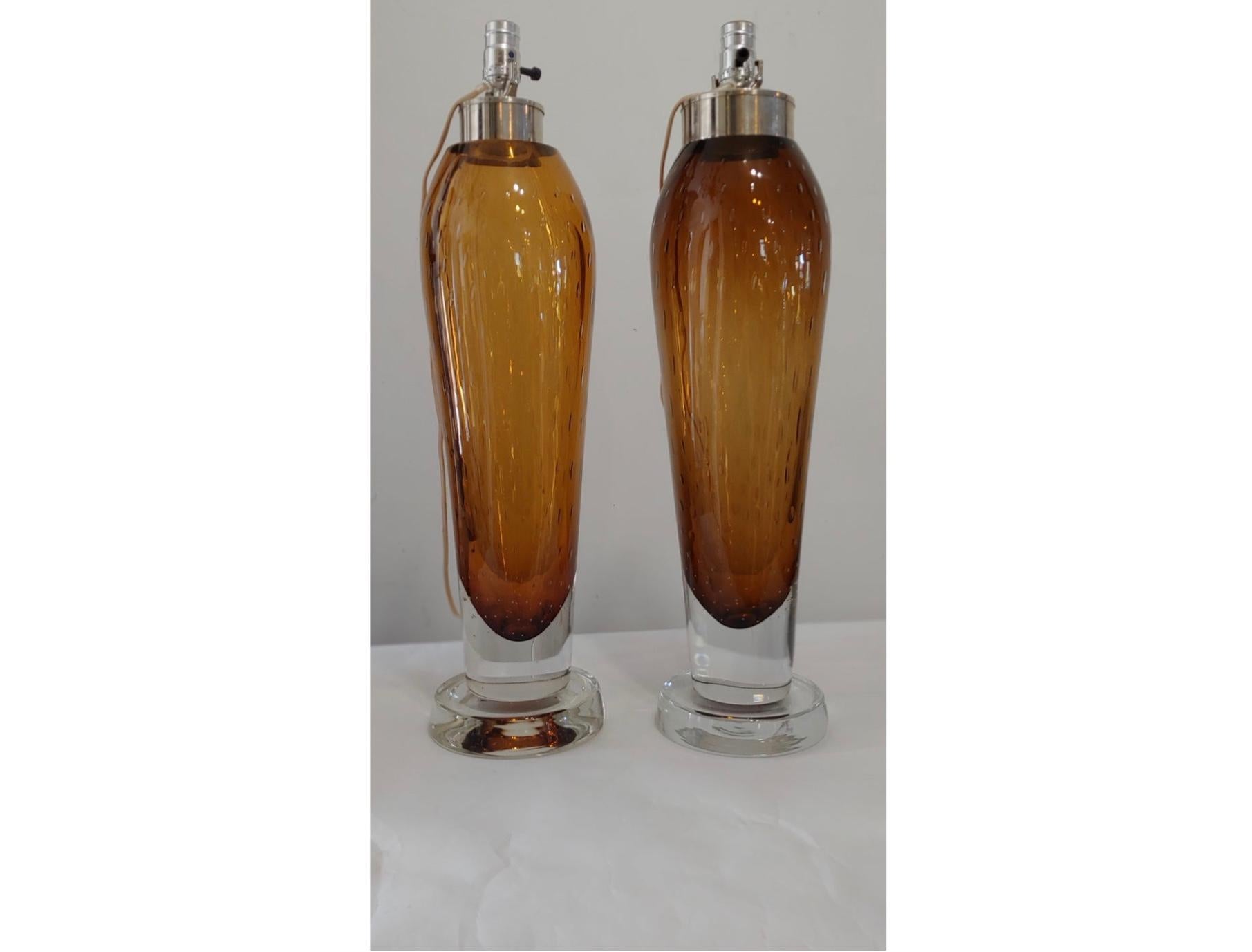Italian Seguso Murano Glass Table Lamps, Attributed to Flavio Poli For Sale 2