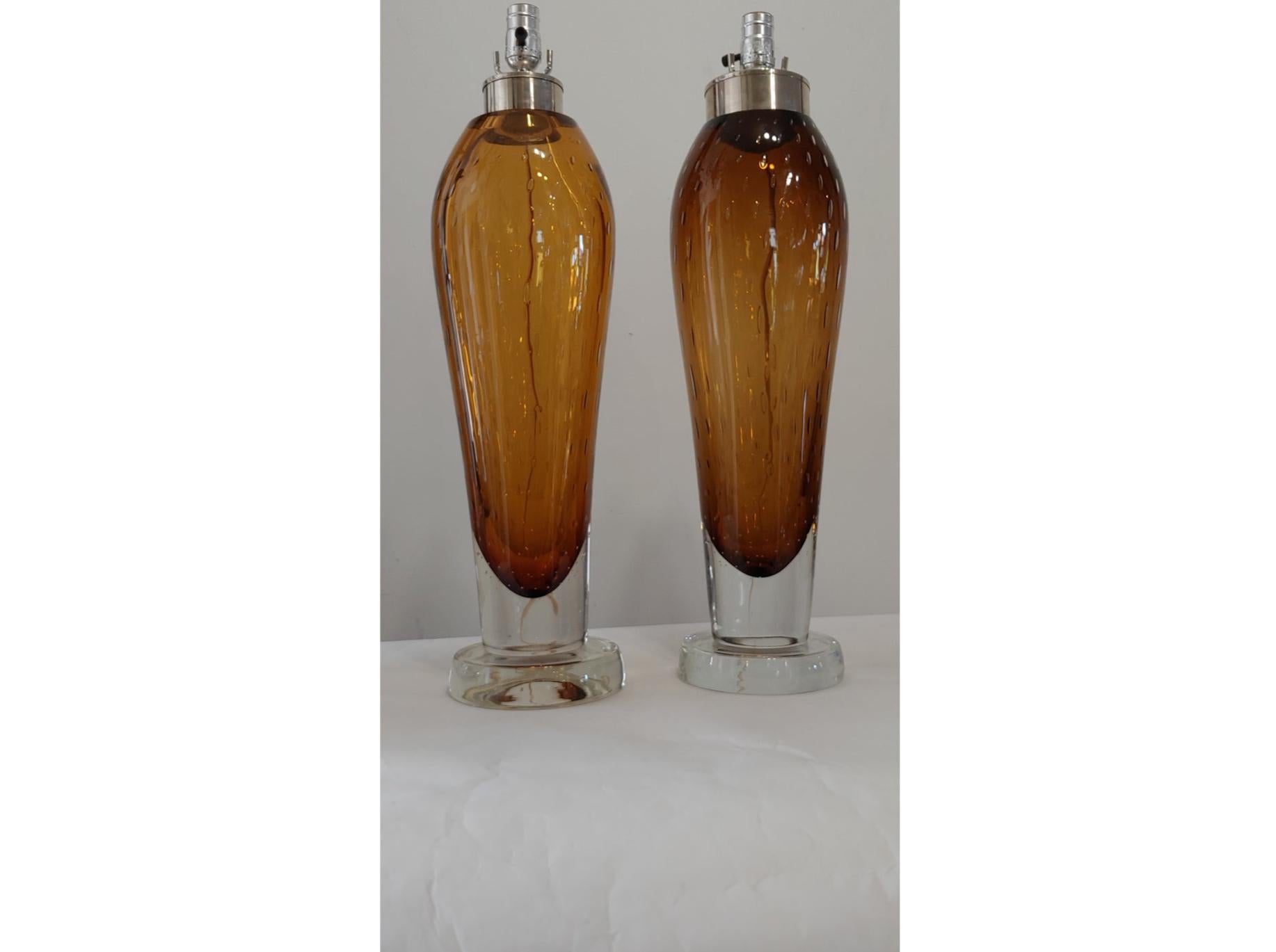Italian Seguso Murano Glass Table Lamps, Attributed to Flavio Poli For Sale 3