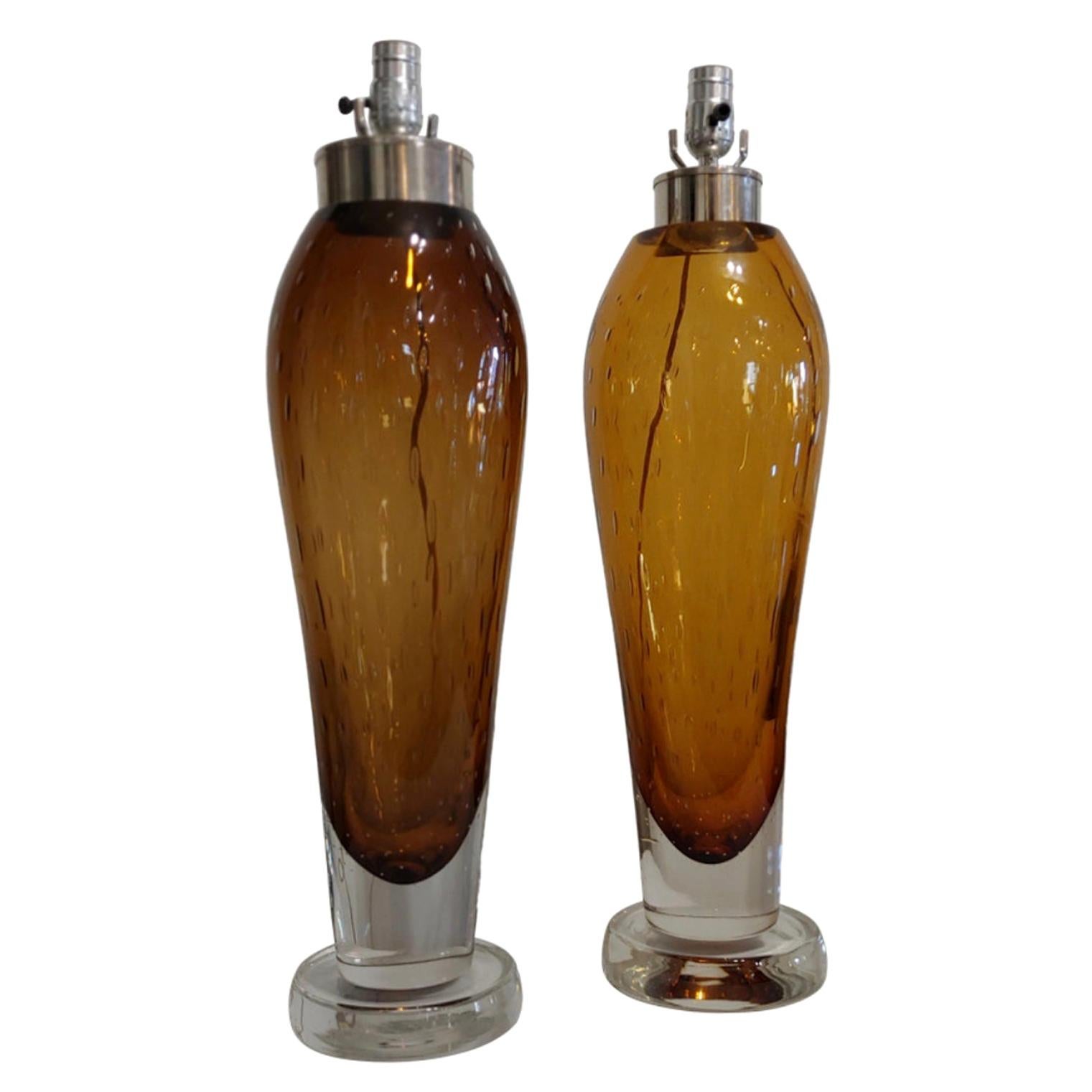 Italian Seguso Murano Glass Table Lamps, Attributed to Flavio Poli For Sale