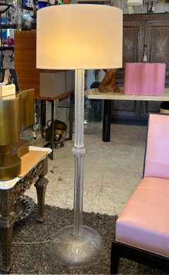 Italian Seguso Silver infused Blown Murano Glass Floor Lamp with Fabric Shade