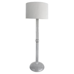 Italian Seguso Silver infused Blown Murano Glass Floor Lamp with Fabric Shade