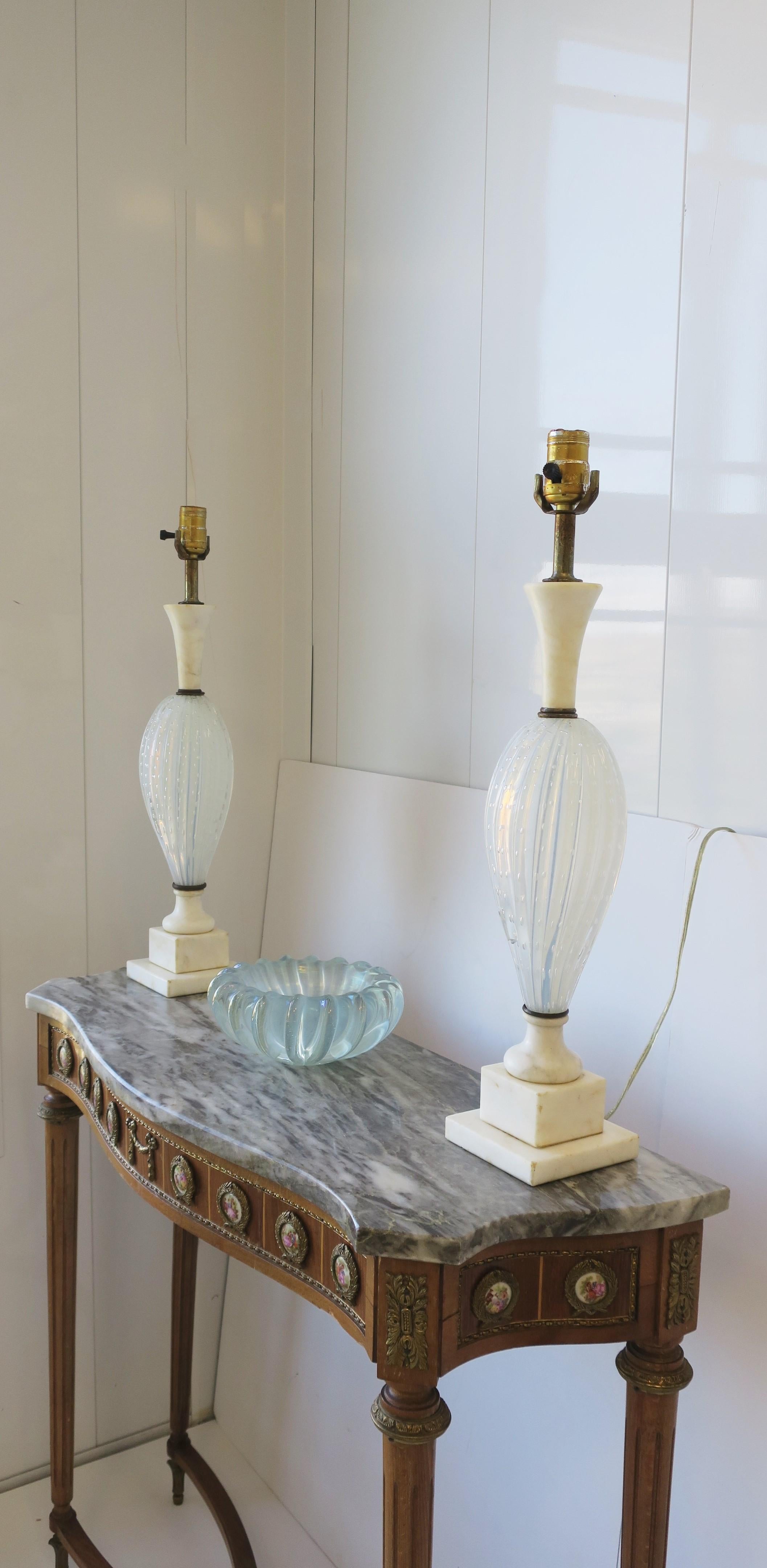 Italian Seguso White Murano Art Glass and Marble Table Lamps, Pair 9