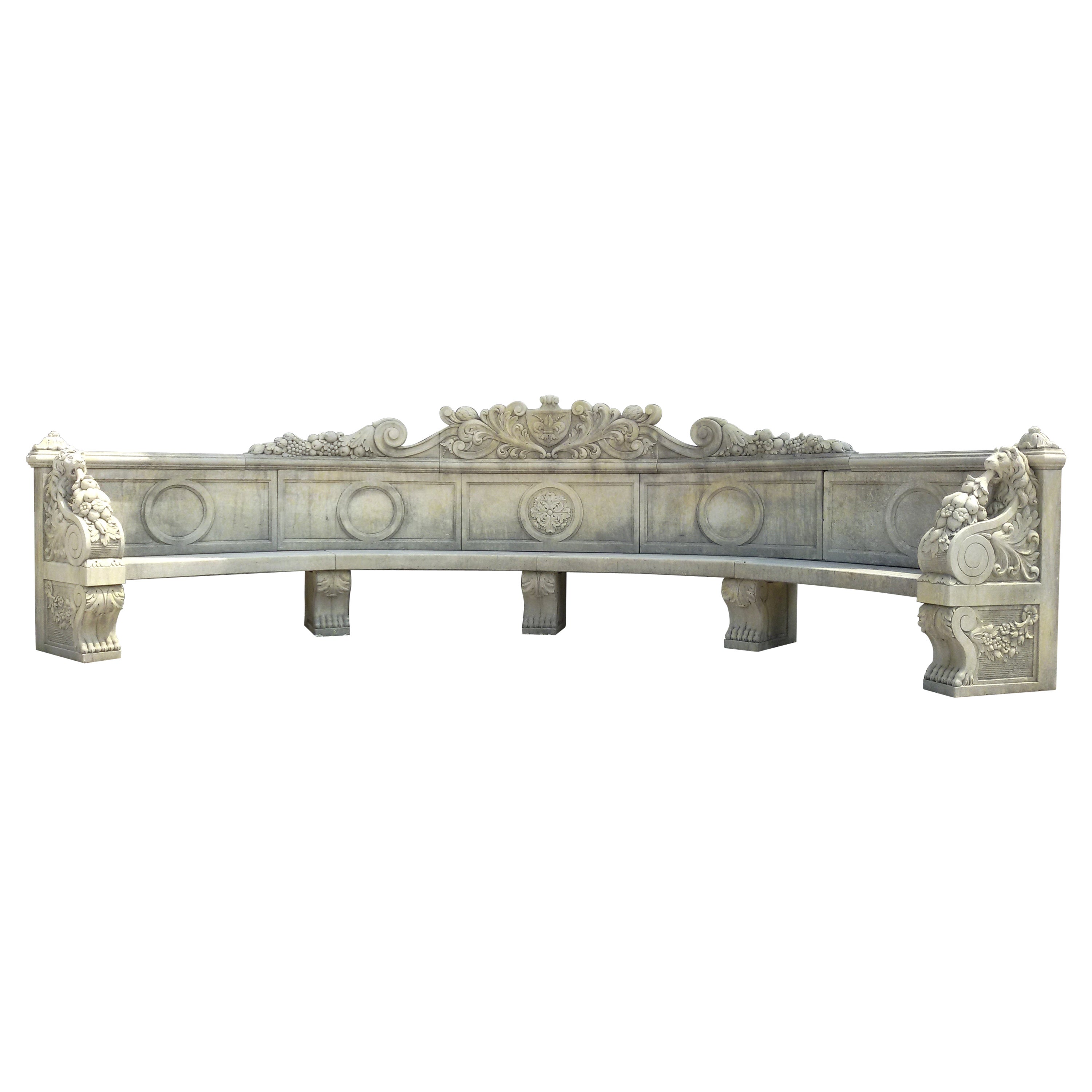 Italian Semi Circular Large Lime Stone Bench