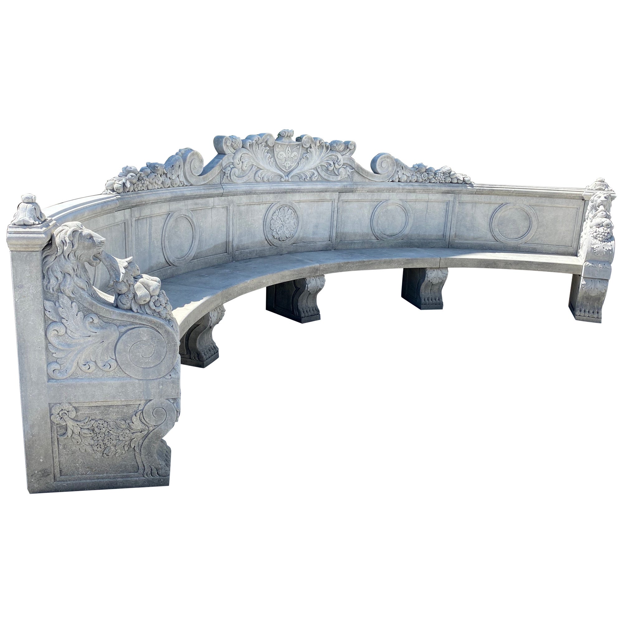 Italian Semi Circular Large Lime Stone Bench