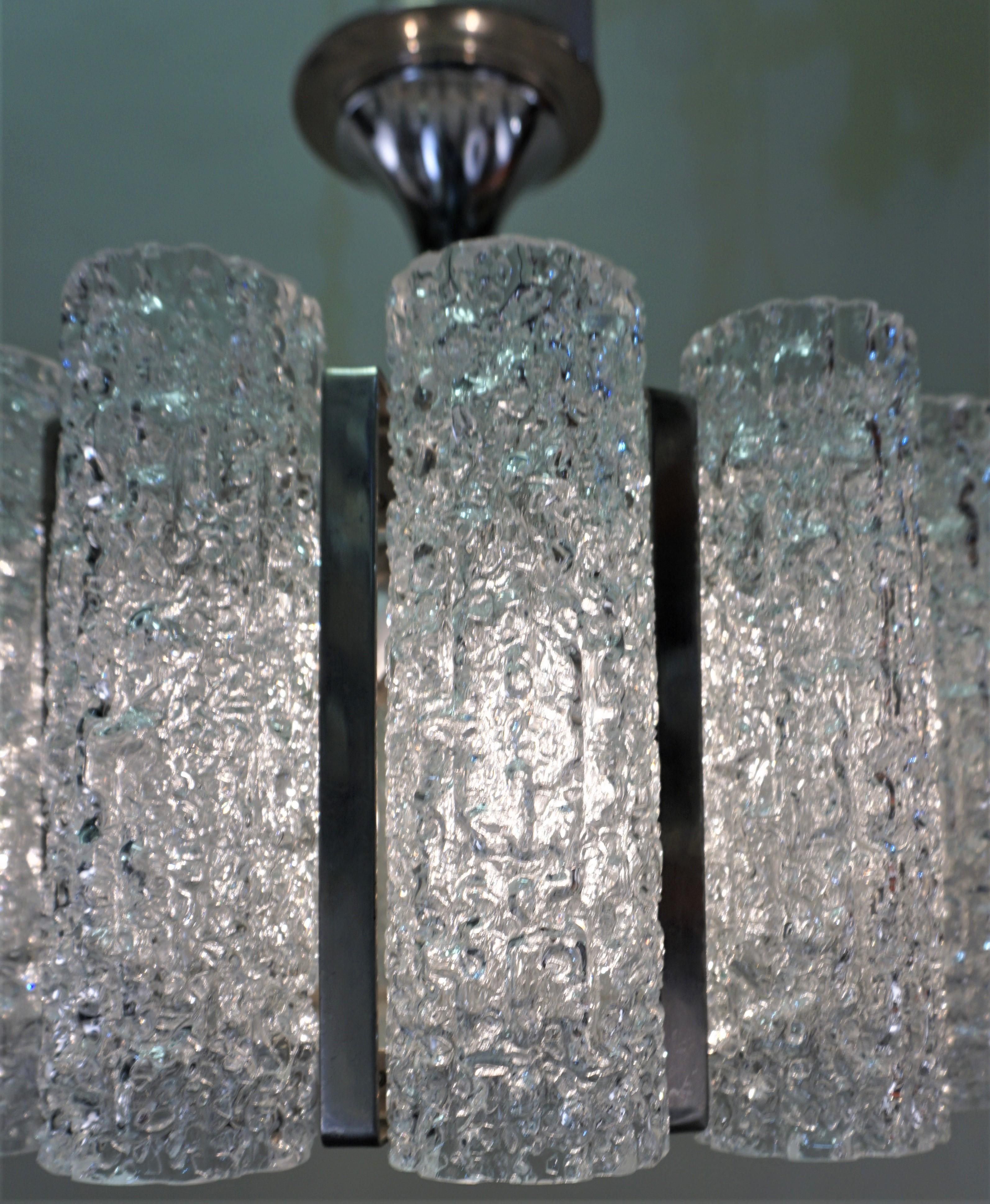 Modern Italian Semi Flushmount Texture Glass Chandelier