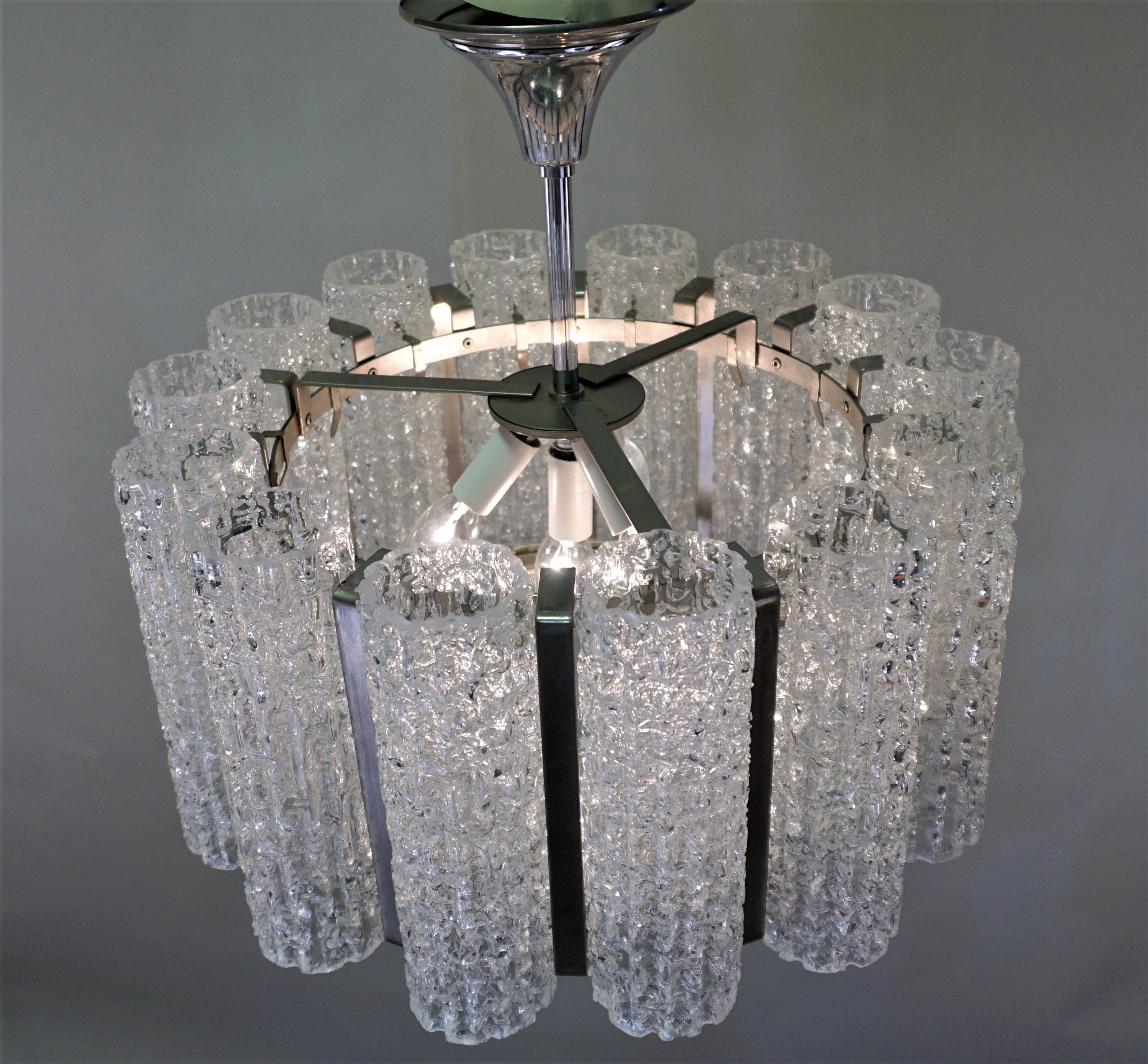 Late 20th Century Italian Semi Flushmount Texture Glass Chandelier