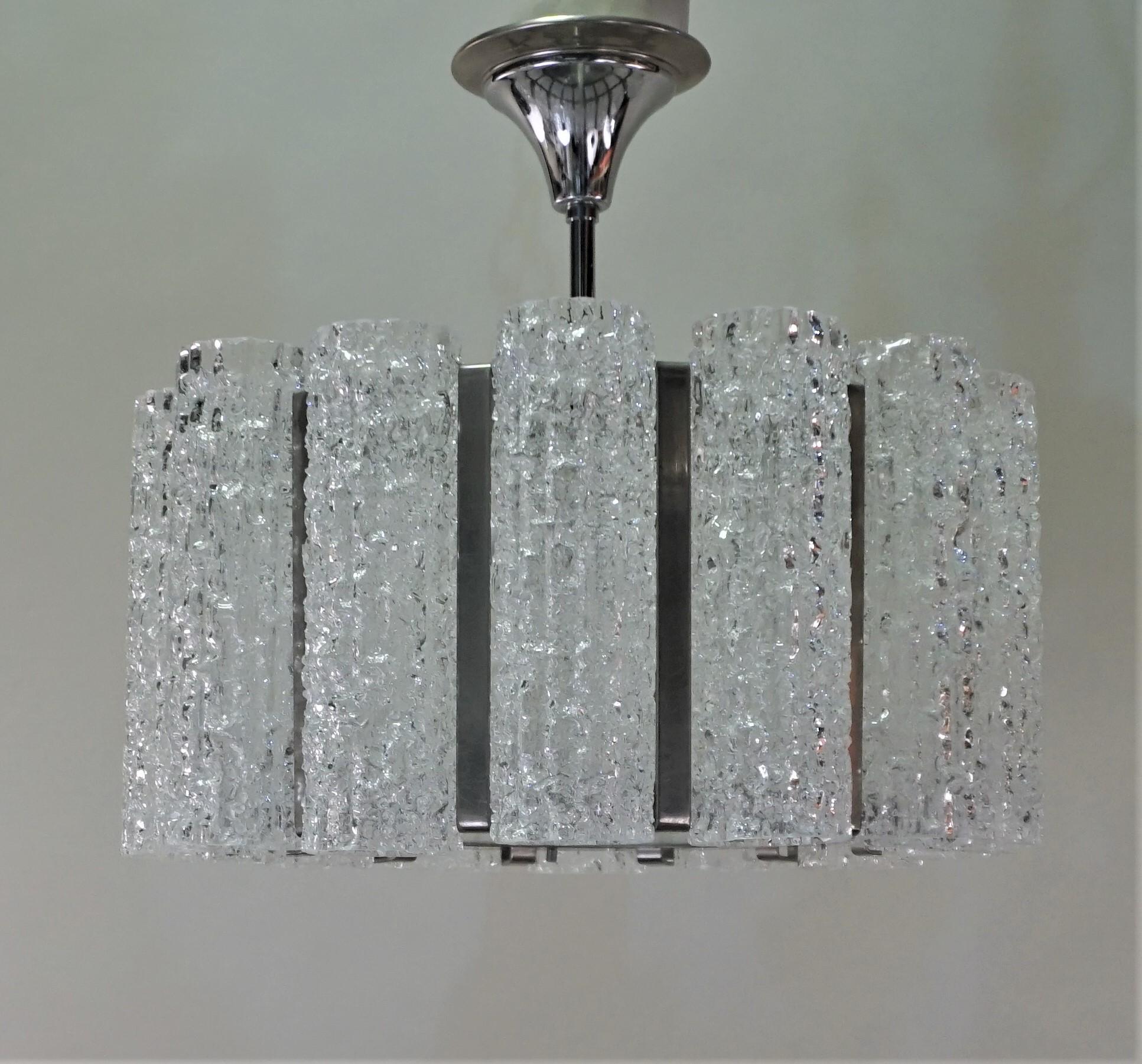 Italian Semi Flushmount Texture Glass Chandelier 1