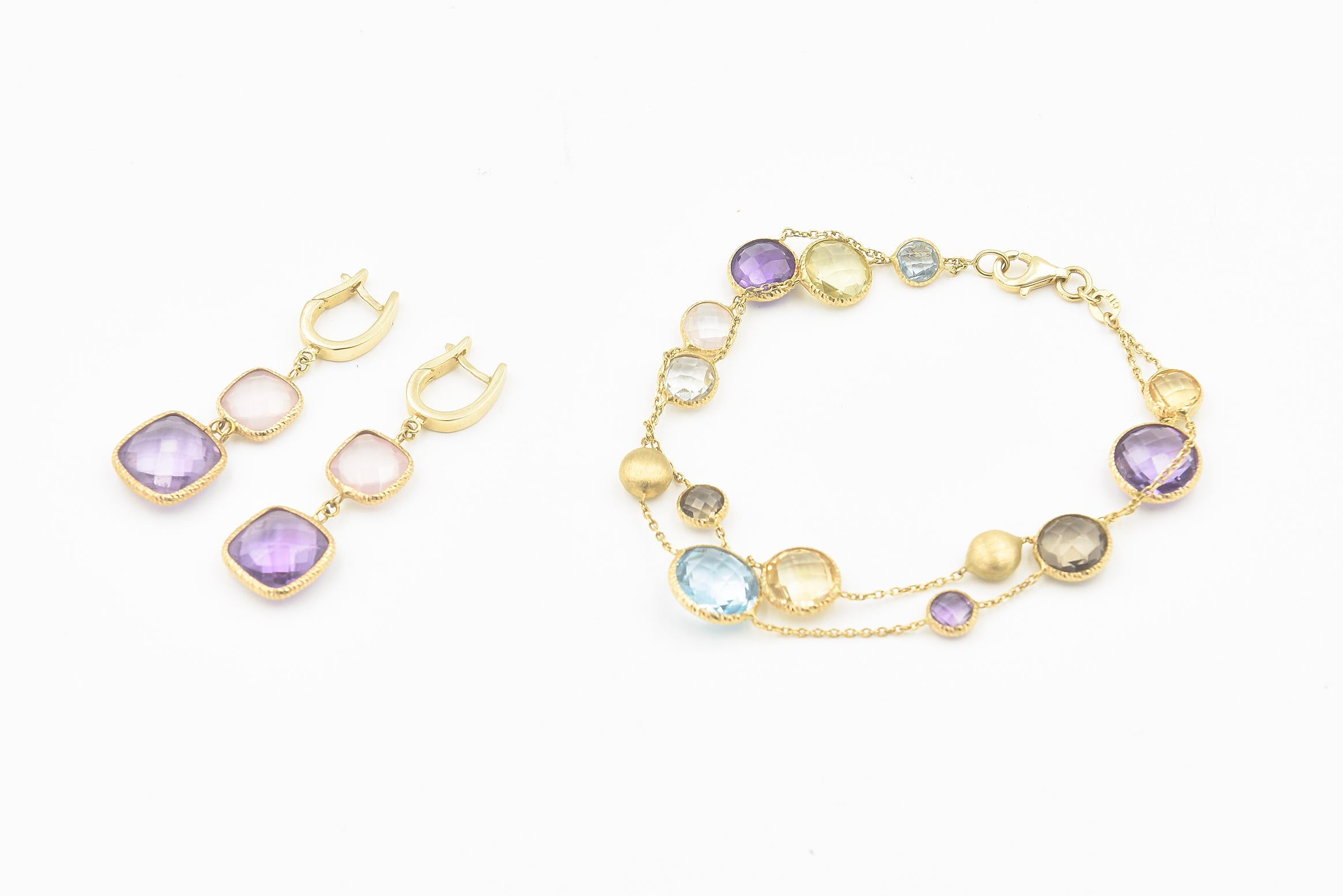 Italienische Halbedelstein Gold Station Halskette Ohrringe & Armband Set im Angebot 9