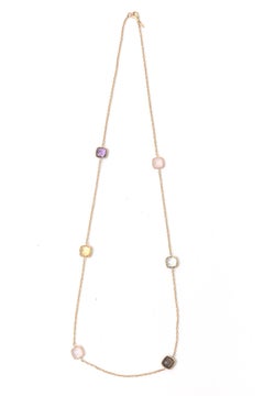 Italian Semi Precious Gemstone Gold Station Necklace Earrings & Bracelet Set