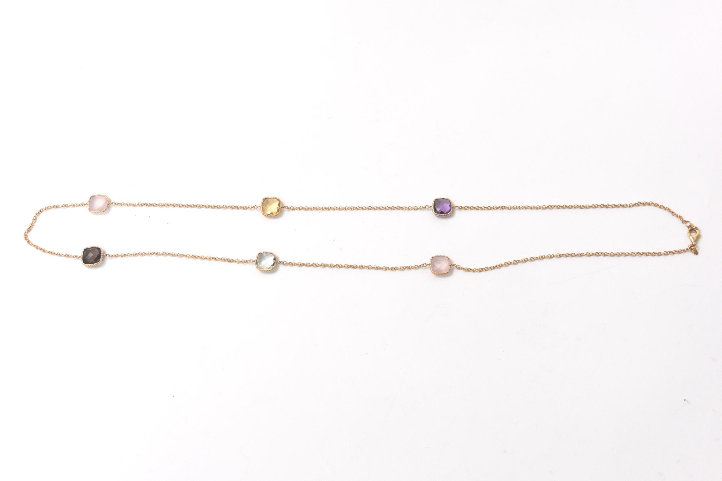 Italienische Halbedelstein Gold Station Halskette Ohrringe & Armband Set (Kissenschliff) im Angebot